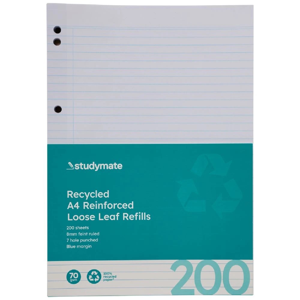 3 Studymate A4 8mm Ruled Recycled Loose Leaf Refills 200 Pack, 3 of 3