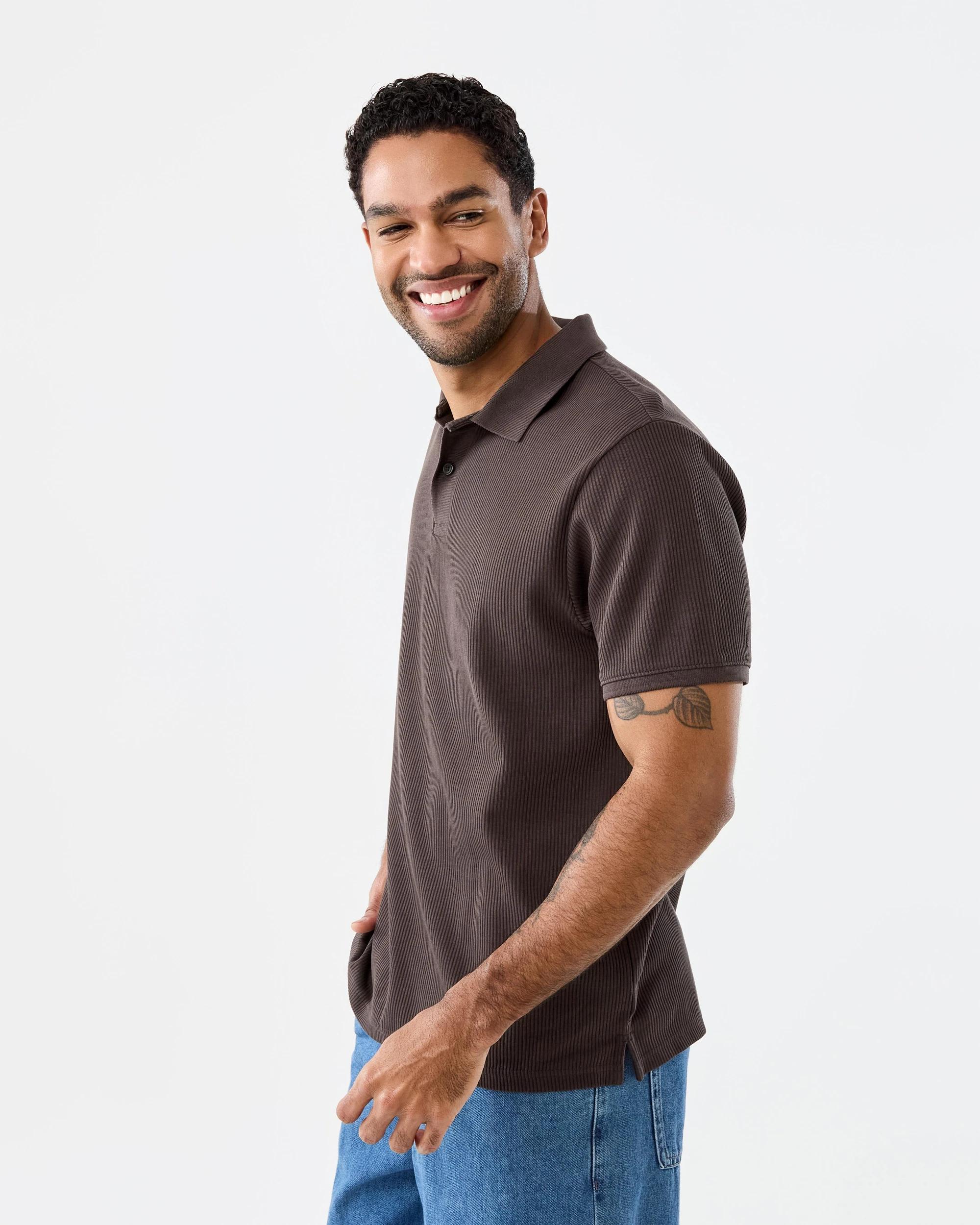 2 Ribbed Polo Shirt Brn Mulch, 2 of 7