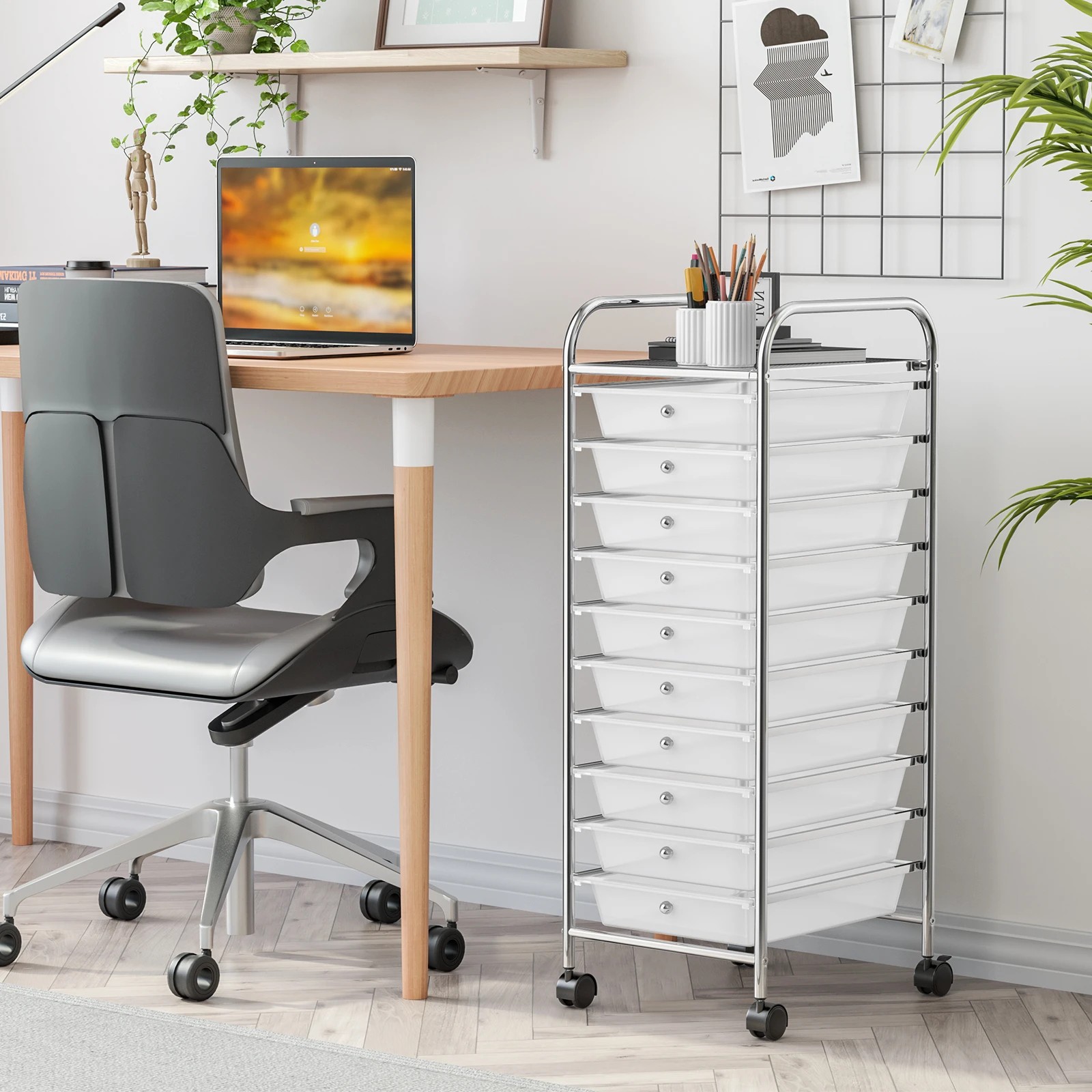 3 Costway 10 Drawers Rolling Storage Cart Mobile Utility Trolley - Clear, 3 of 6