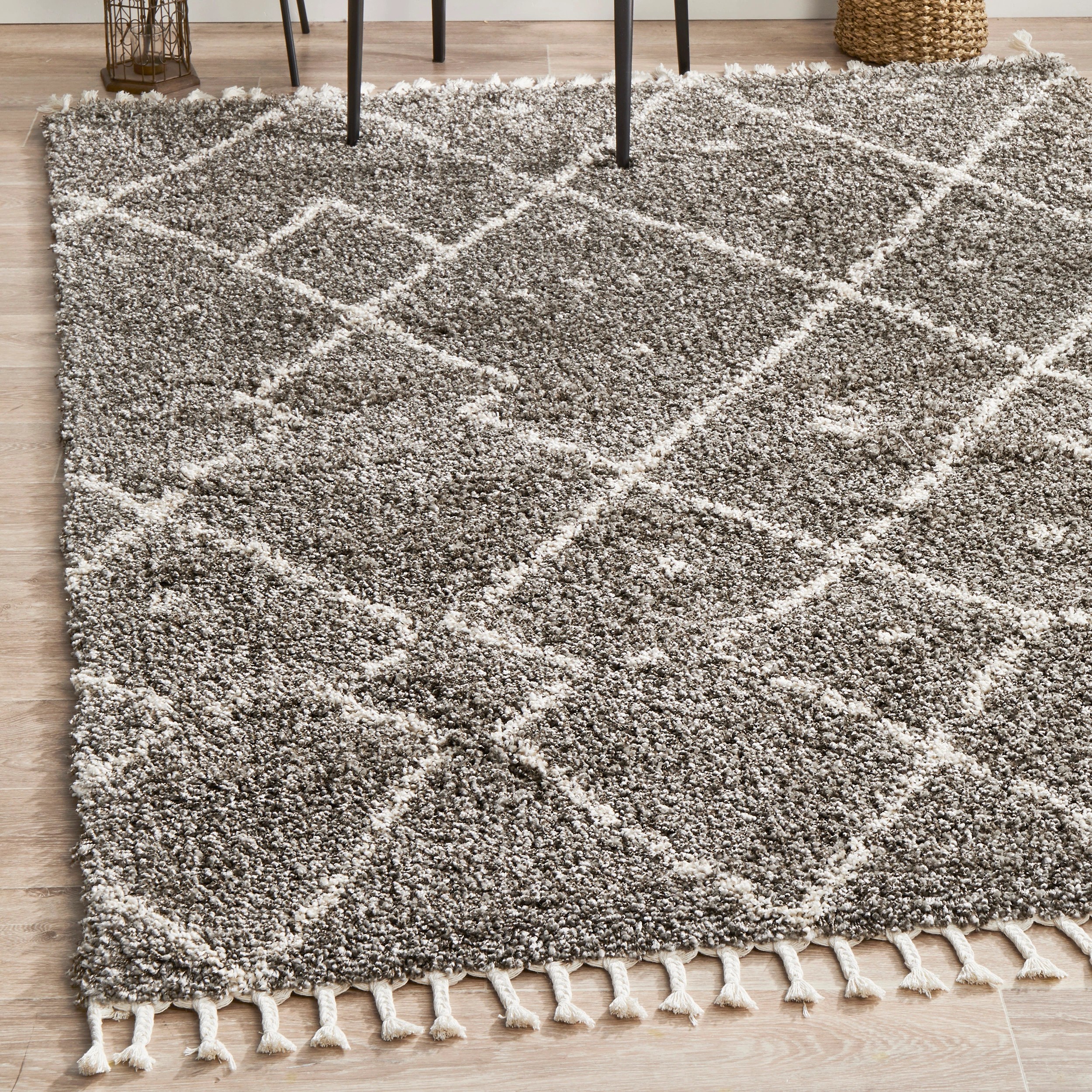 1 Common Ground Rugs Amber 44 170x120cm - Small Shag Rug - Silver, 1 of 7