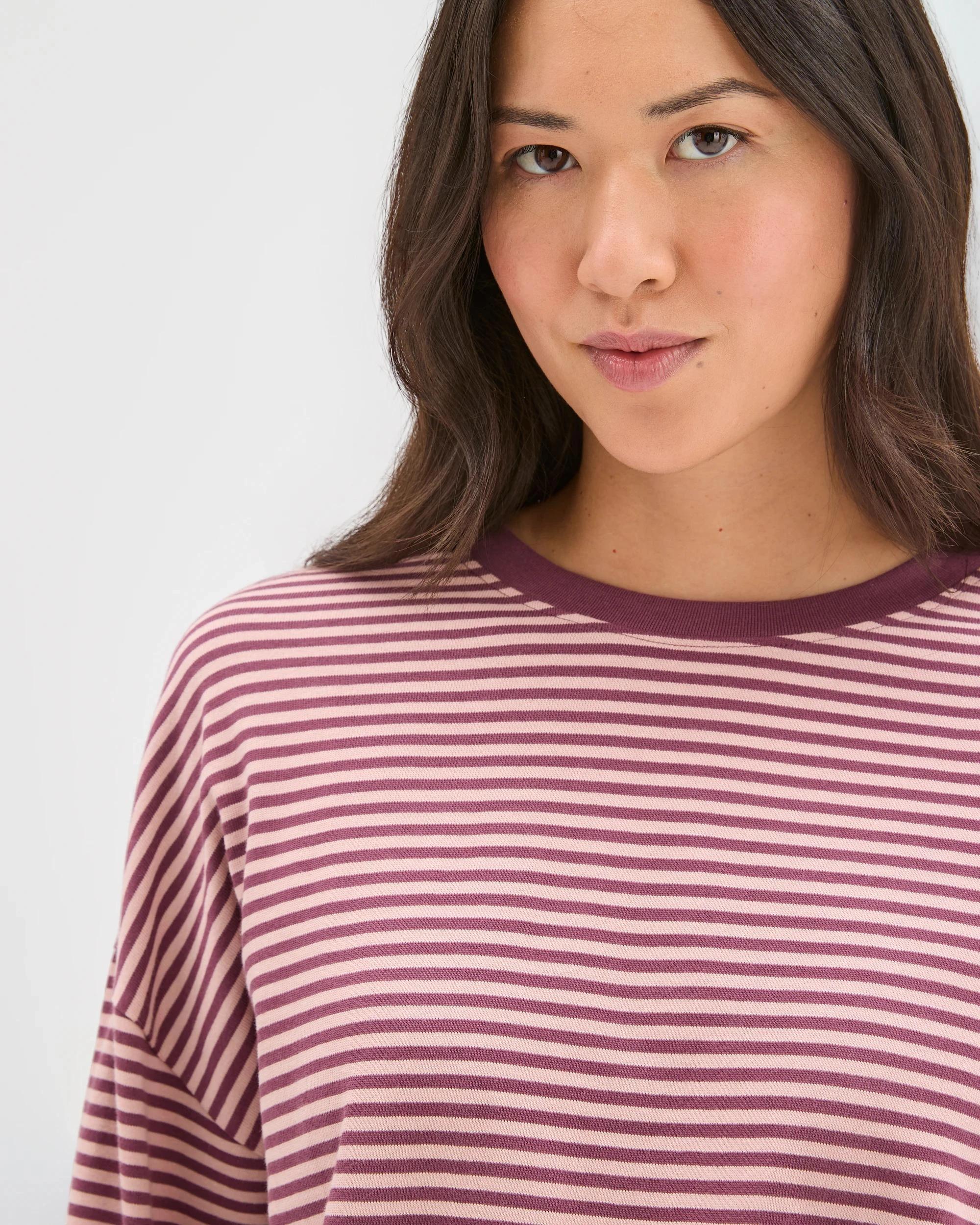 7 Target Woman Australian Cotton Long Sleeve Heavyweight Oversized T-Shirt PANSY/SOFT BLUSH STRIPE, 7 of 8