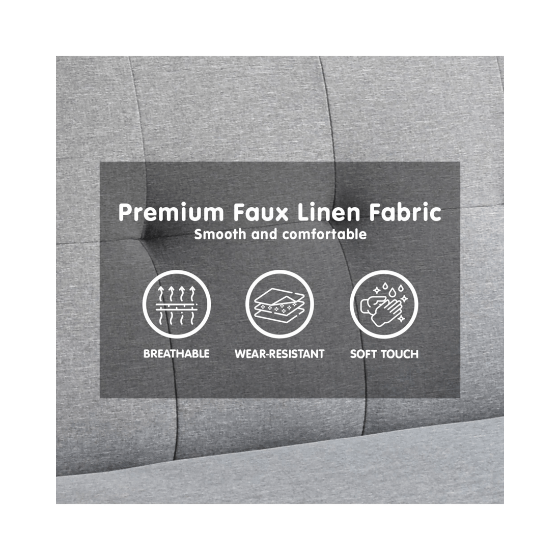 4 Sarantino 3 Seater Linen Sofa Bed Couch With Pillows - Light Grey, 4 of 6