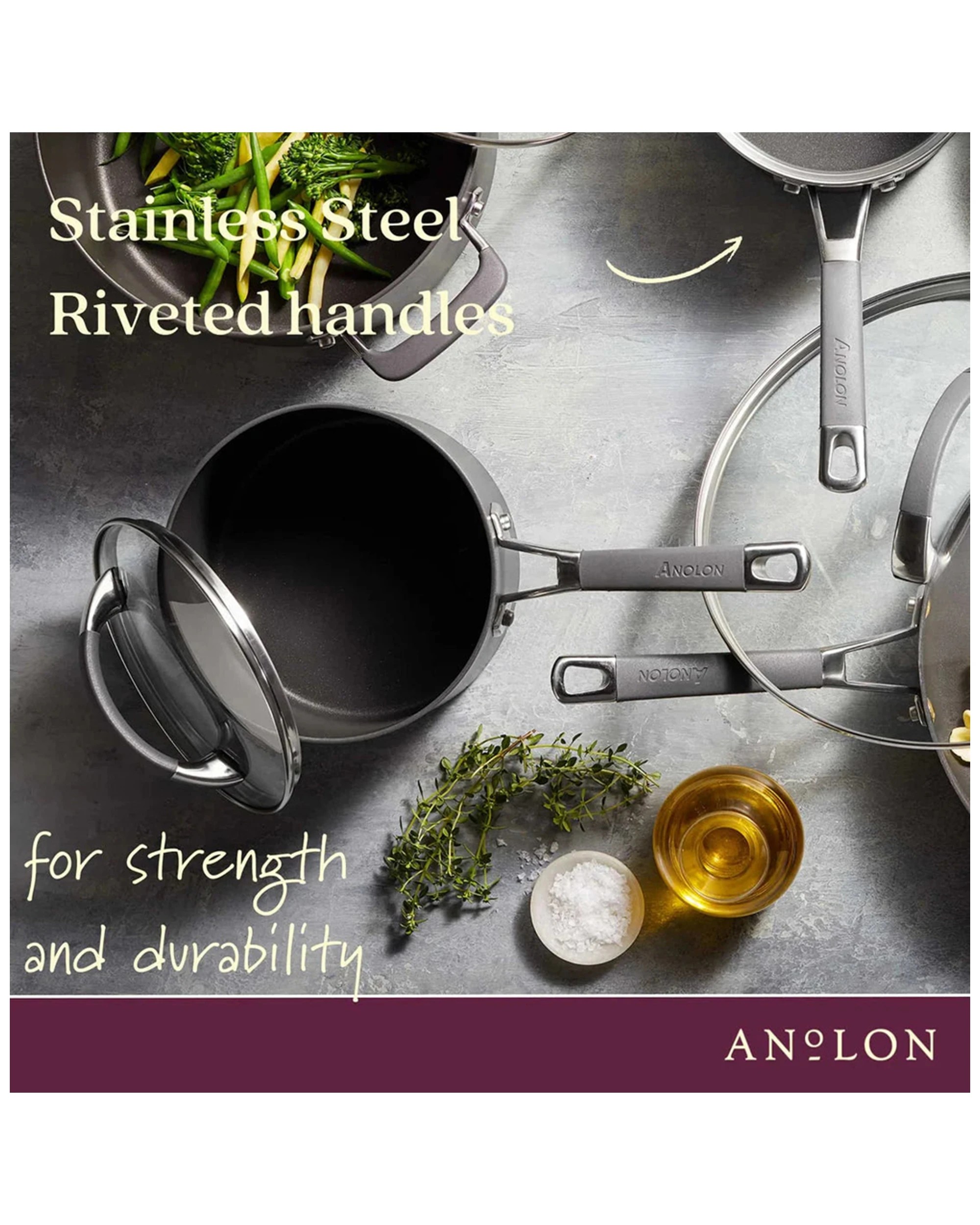 4 Anolon Endurance Non Stick Covered Saucepan With Bonus Steamer Insert 18cm 2.8l
 - Plain, 4 of 7