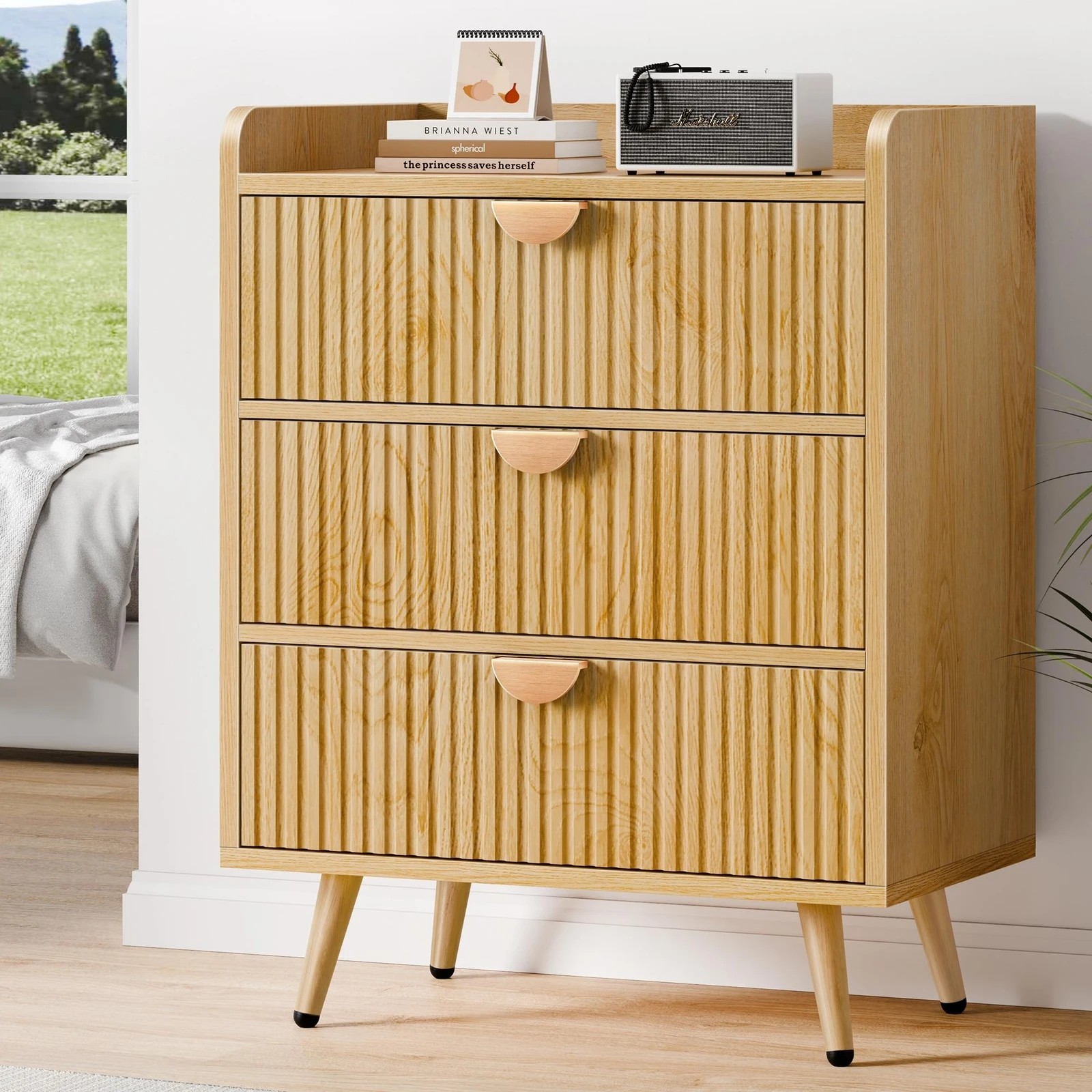 2 Alfordson 3 Chest of Drawers Modern Storage Cabinet Dresser Tallboy - Natural, 2 of 10
