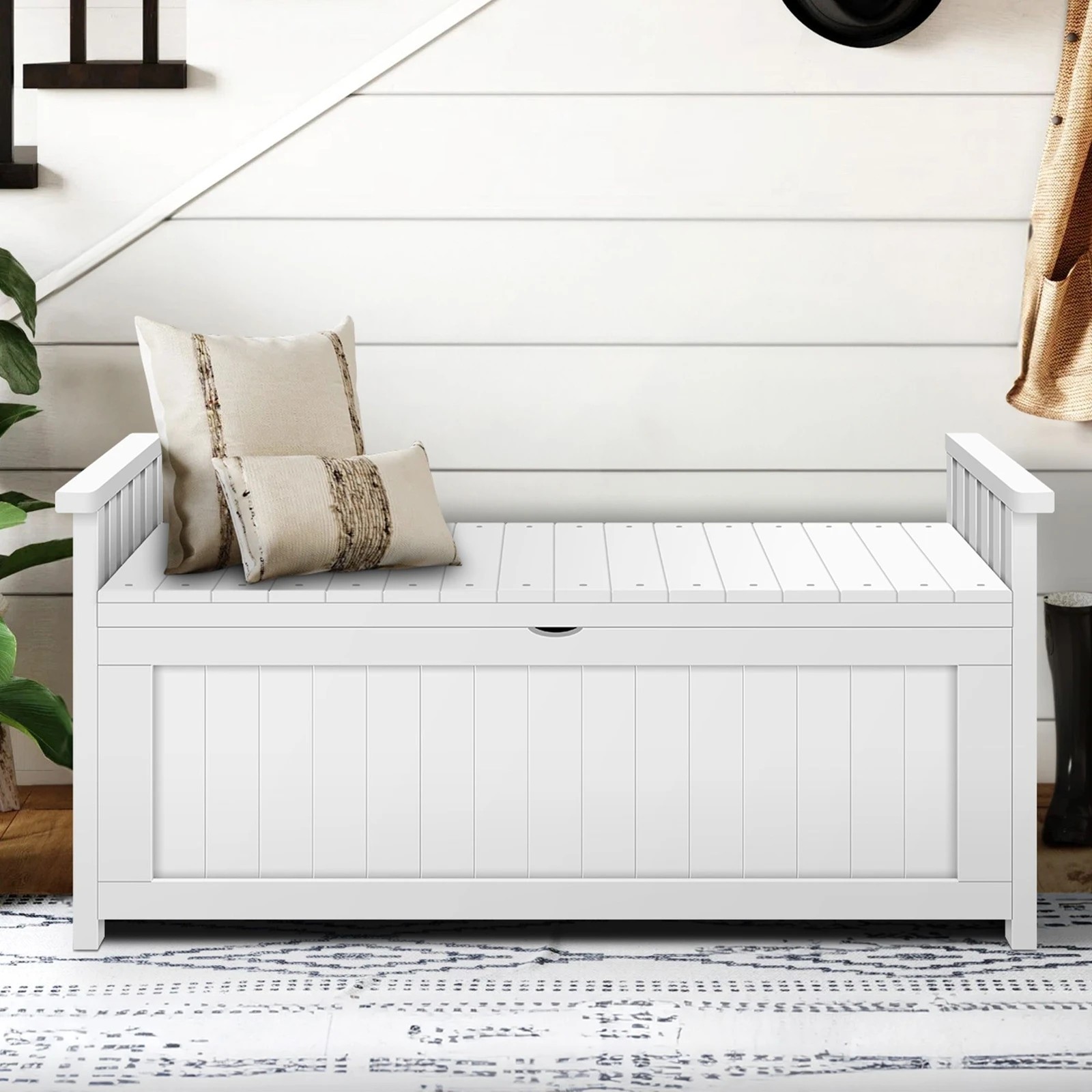 7 Alfordson Outdoor Storage Box Wooden Garden Bench Chest Tool Sheds L - White, 7 of 9