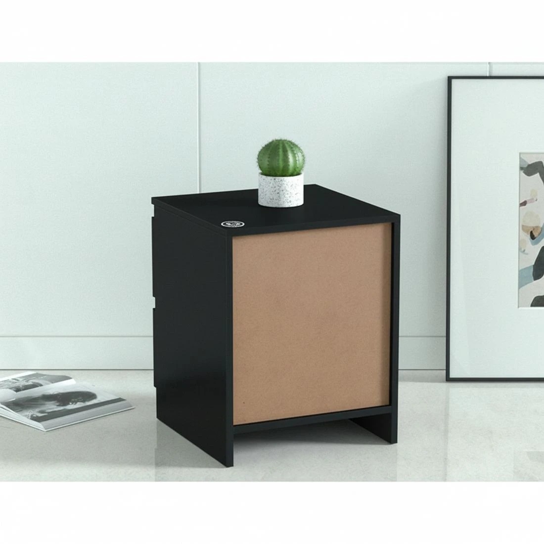 4 Artiss Bedside Table 2 Drawers Nightstand Bedroom Storage Compact Design Space Saving Modern Decor Easy Assembly - Black, 4 of 5