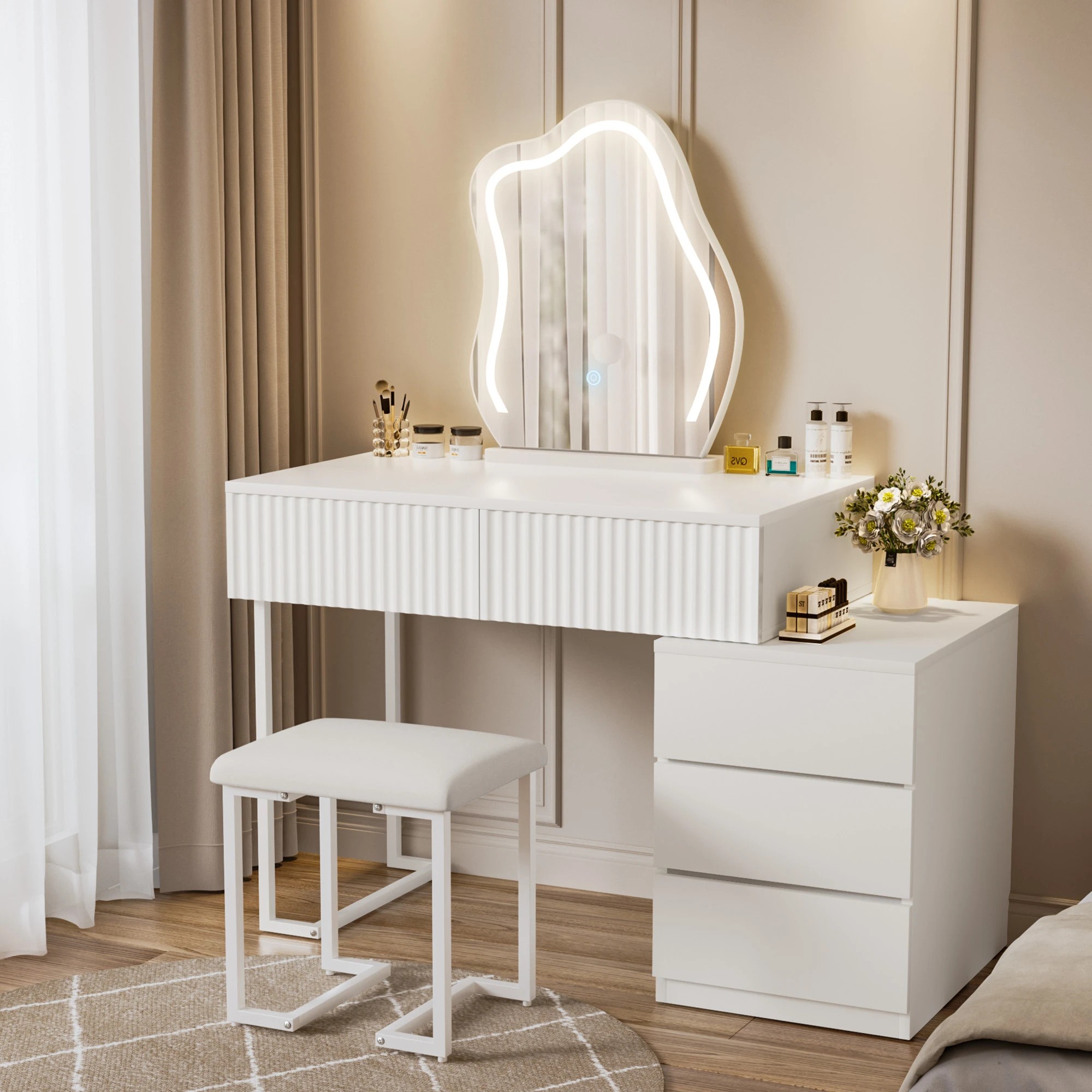 7 Levede Led Mirror Dressing Table Set-White, 7 of 9
