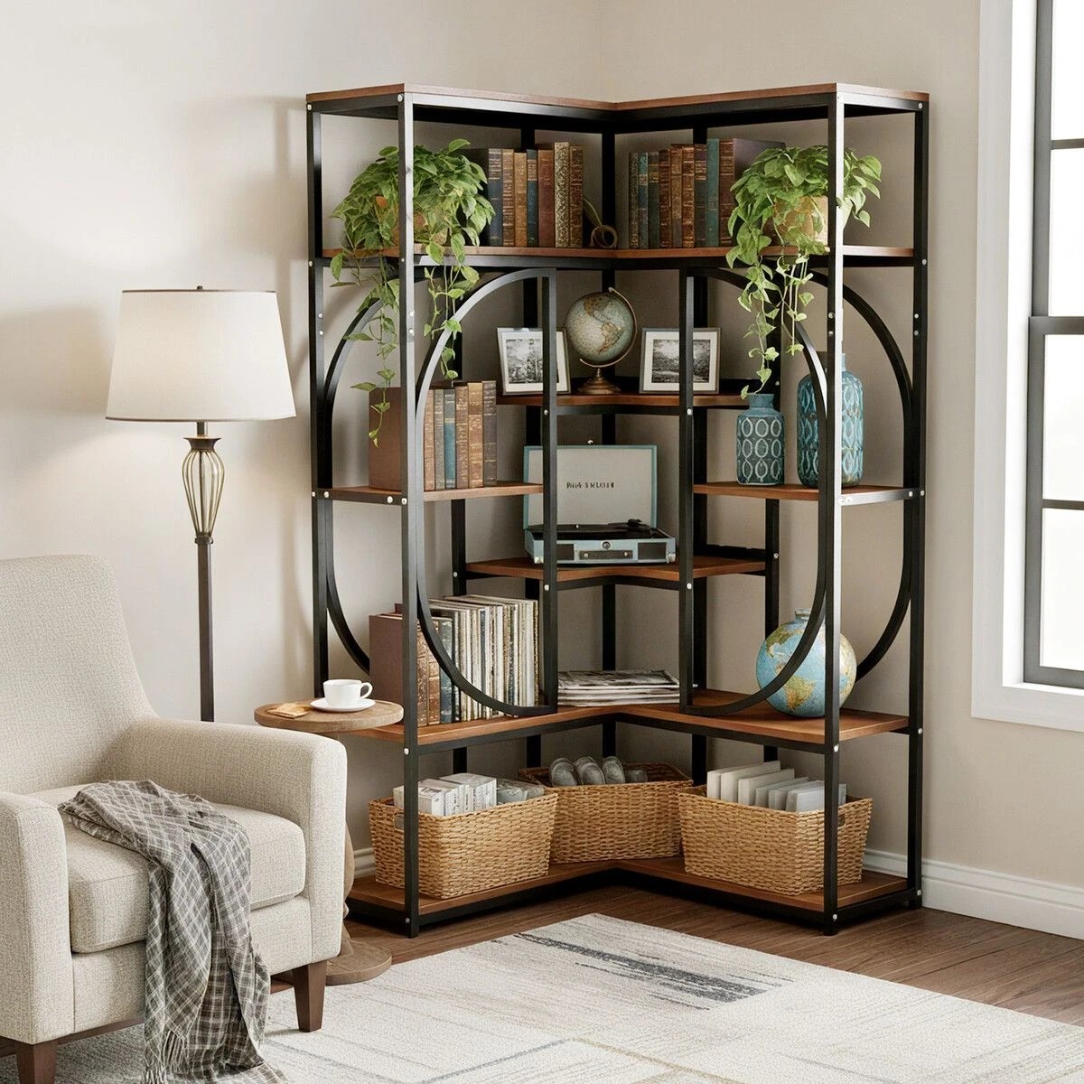 7 LUXSUITE Bedroom Bookshelf Corner Open Book Shelves Display, 7 of 8