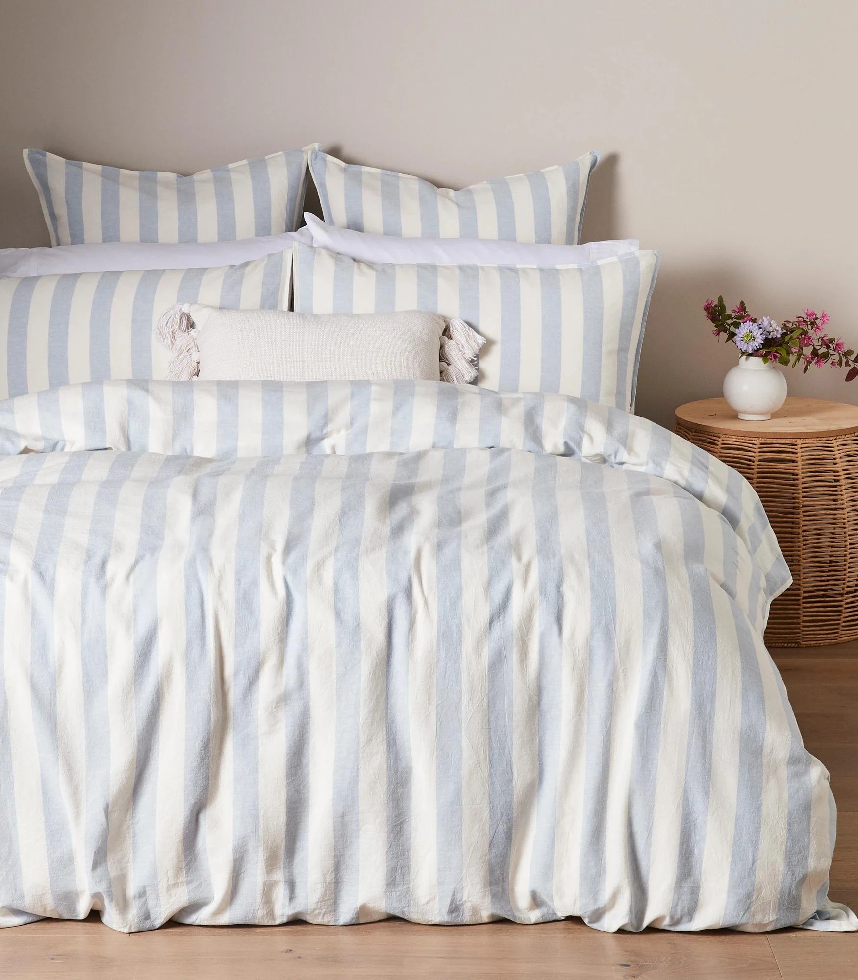 1 Target Reid Stripe Linen/Cotton Quilt Cover Set - Super King Bed - Blue, 1 of 3