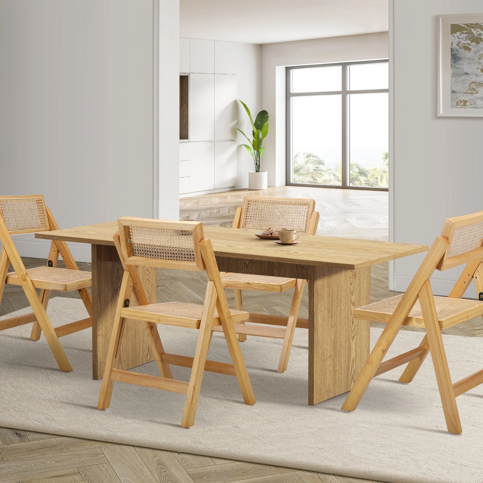 2 Oikiture 180cm Rectangular Dining Table With 4pcs Dining Chairs Foldable
 - Natural, 2 of 10