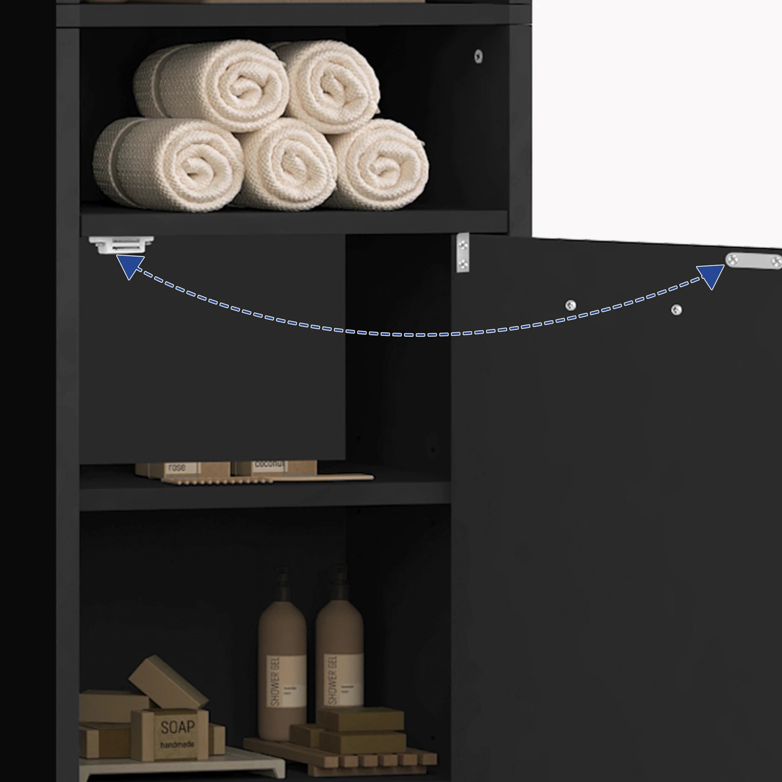 6 Alfordson Tall Cabinet Bathroom Storage Slim Cupboard - Black, 6 of 10