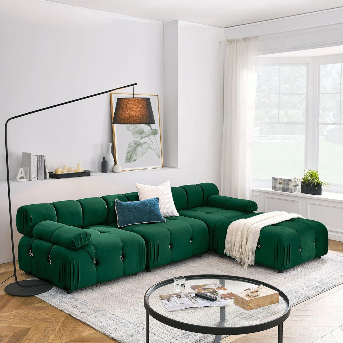 4 Foret 1 Pc Arm Seat Modular Tufted Velvet Sofa Lounge Couch Furniture Home Green, 4 of 9