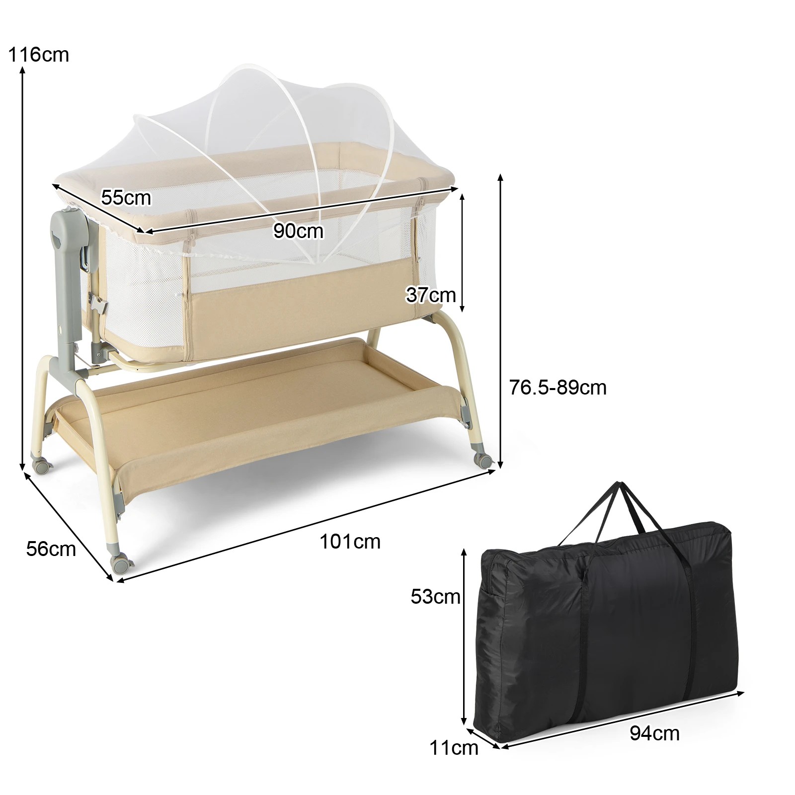 5 Costway 4-in-1 Baby Cot Bed Mobile Bedside Sleeper - Beige, 5 of 5