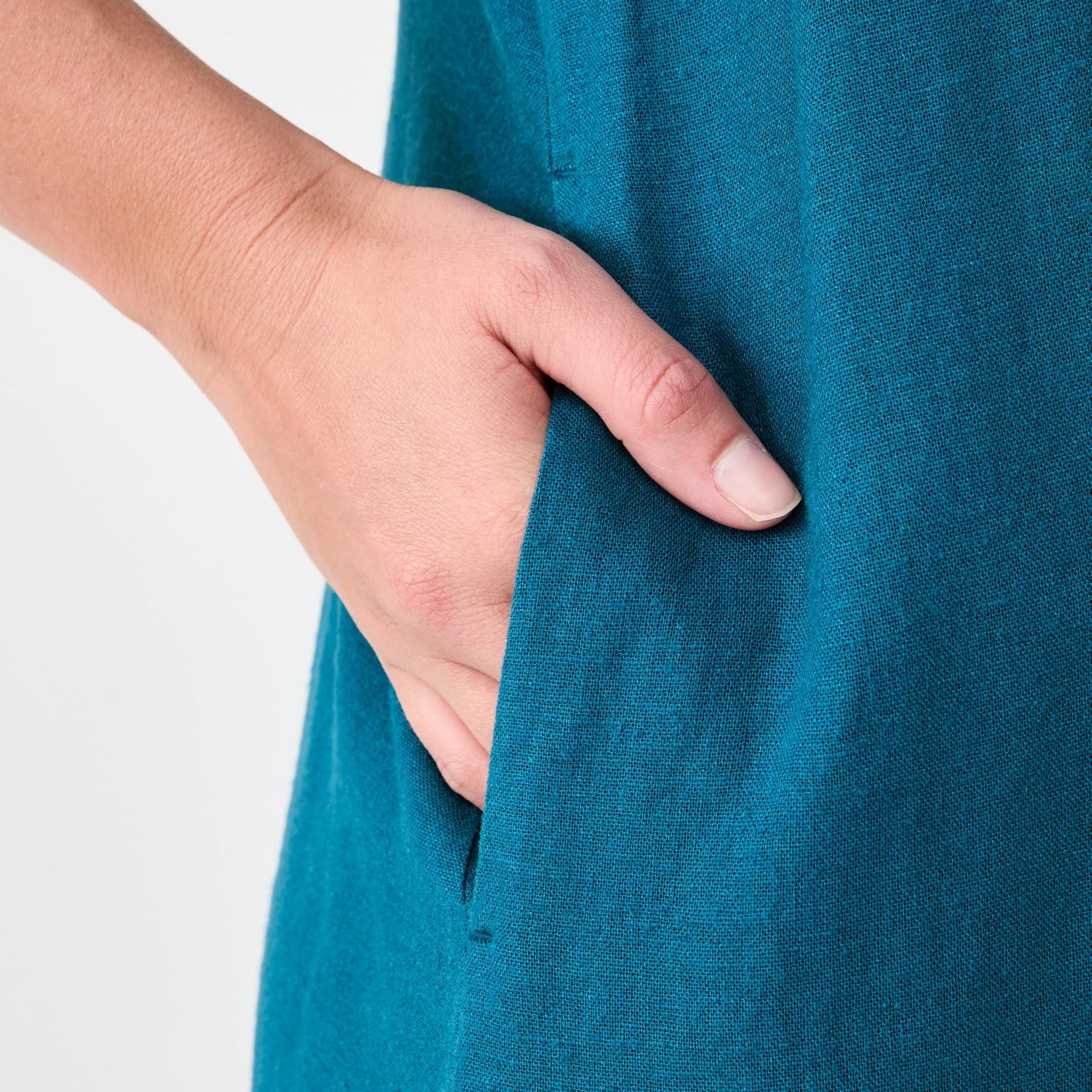 6 Sleeveless V-Neck Linen Blend Midi Dress Teal Coral, 6 of 6
