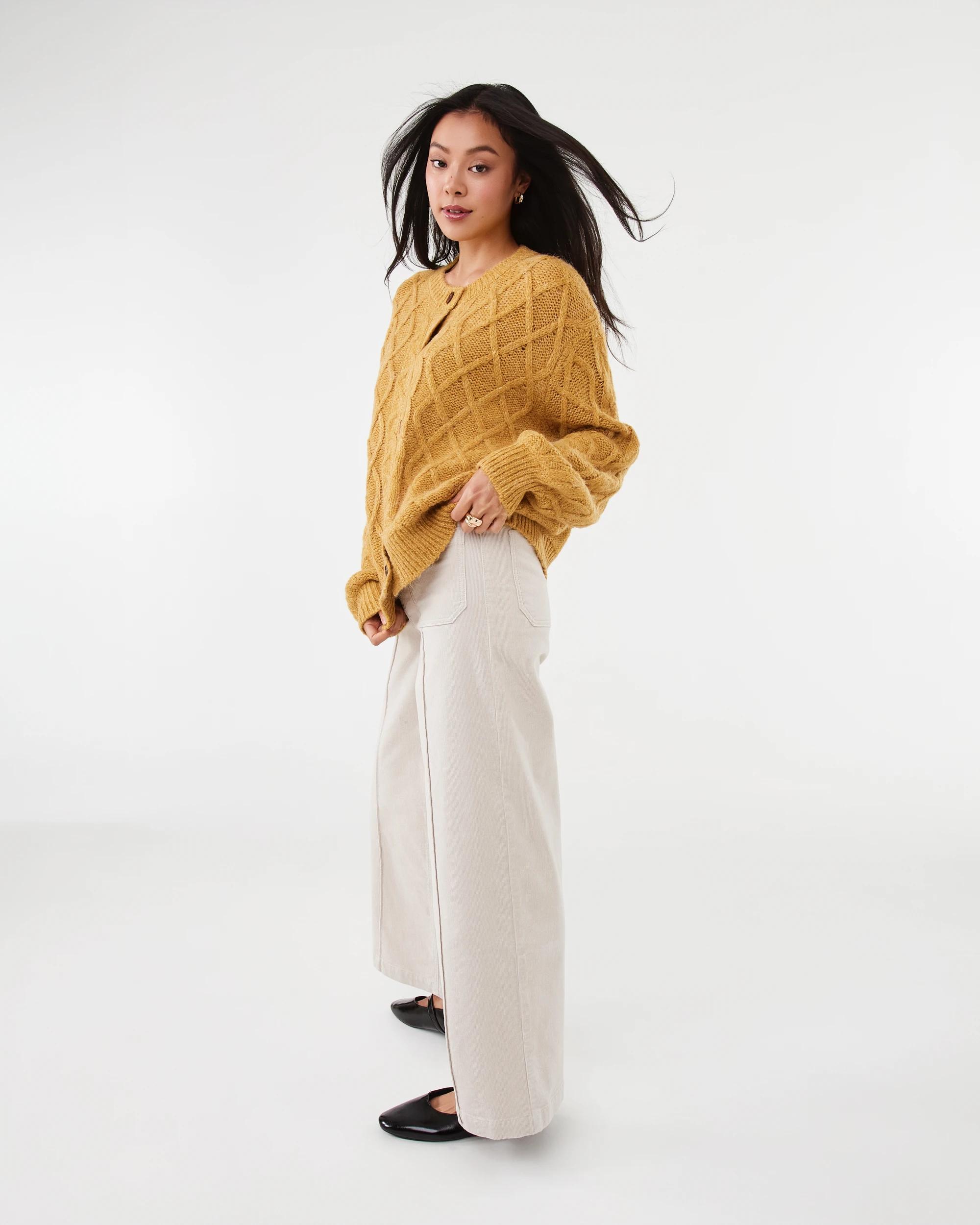 3 Pocket Front Wide Leg Corduroy Pants Ecru, 3 of 7