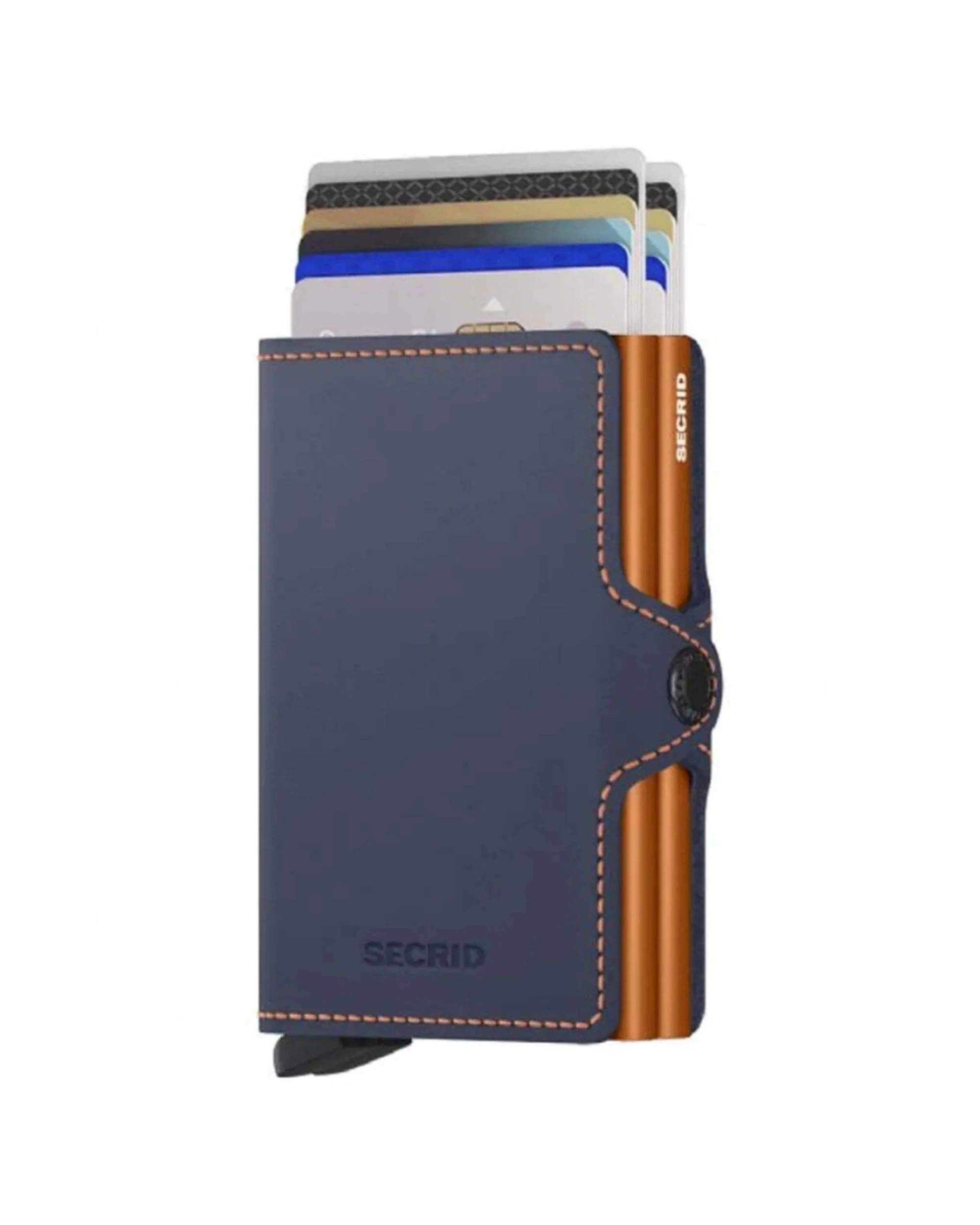 2 Secrid Twinwallet Compact RFID Matte Leather Card Wallet Secure Closure Night - Orange, 2 of 5