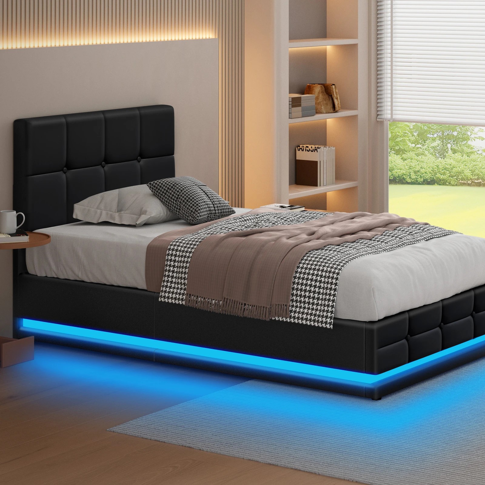 6 Alfordson Bed Frame Single Size Platform RGB LED Gas Lift Base Storage - Black, 6 of 10