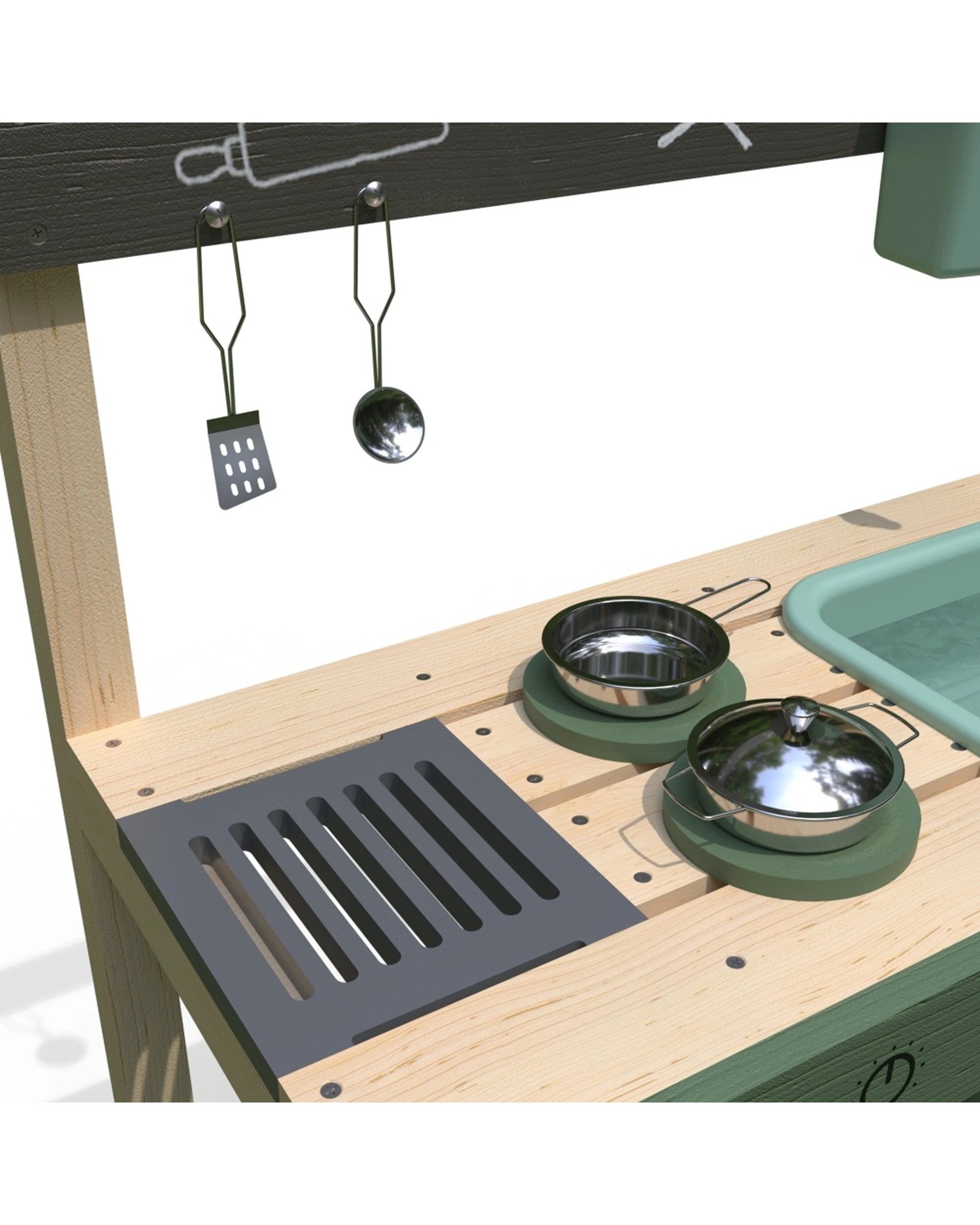 2 Plum Play Outdoor Mud Kitchen With Working Tap Chalkboard 82cm - Natural, 2 of 7