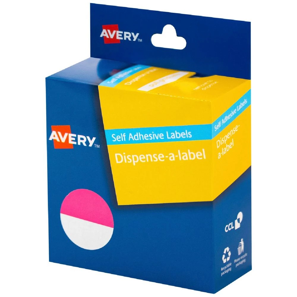 1 Avery Removable Dispenser Labels Pink and White 24mm 300 Pack, 1 of 1