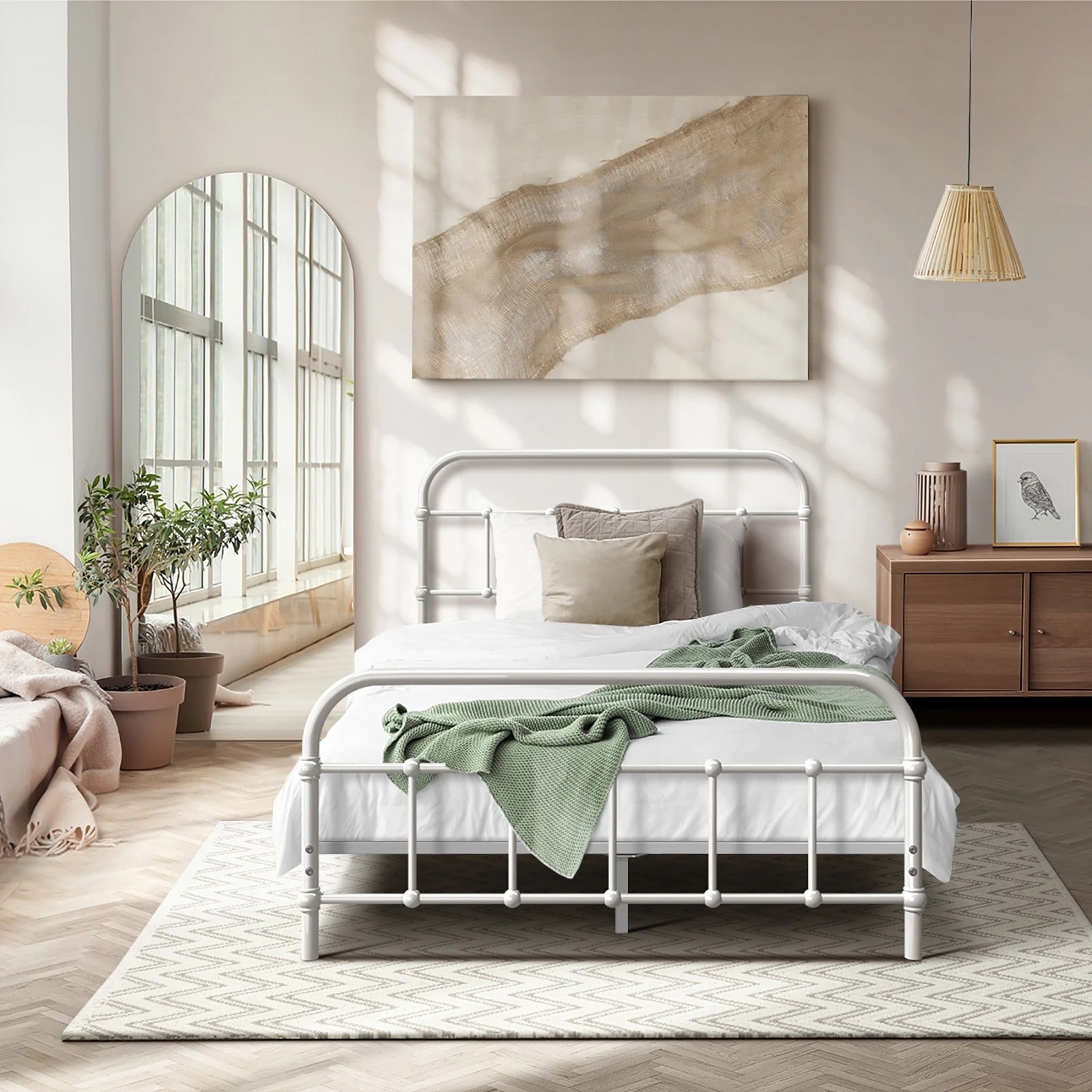 3 Oikiture Bed Frame Metal Bed Base King Single Size Bed Platform
 - White, 3 of 9