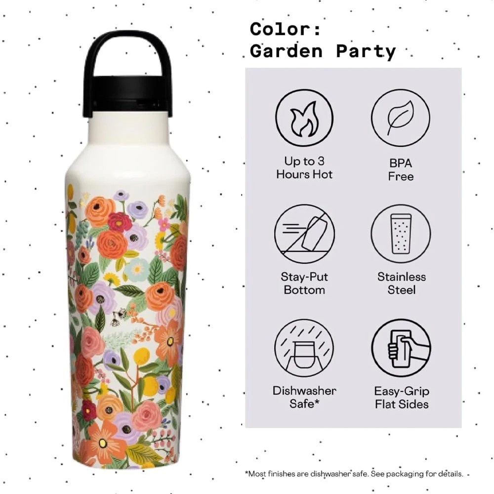 2 Corkcicle Sport Canteen - 600ml Rifle Paper - Garden Party Cream - Pattern, 2 of 3