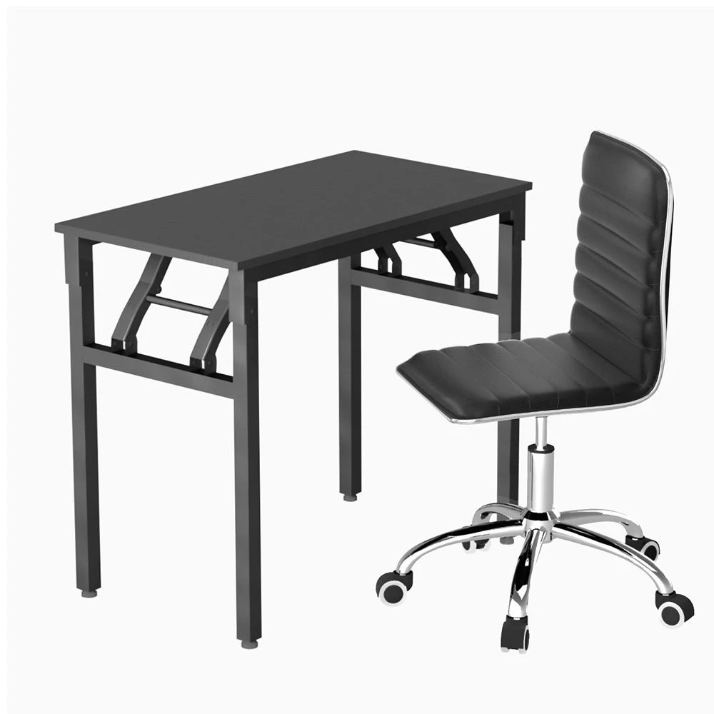 1 Artiss Computer Desk Office Chair PU Leather Set Foldable Home Study Table - Black, 1 of 6
