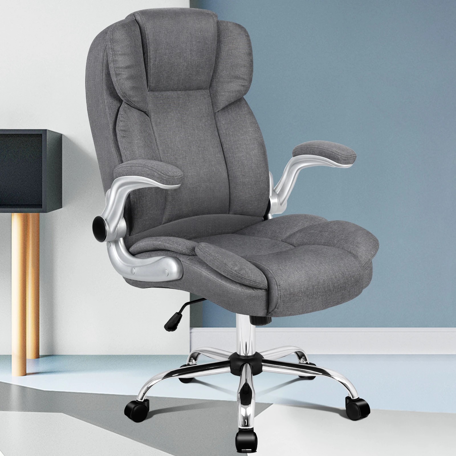 2 Alfordson Office Chair Executive Computer Gaming Racer Fabric Work Seat - Grey, 2 of 10