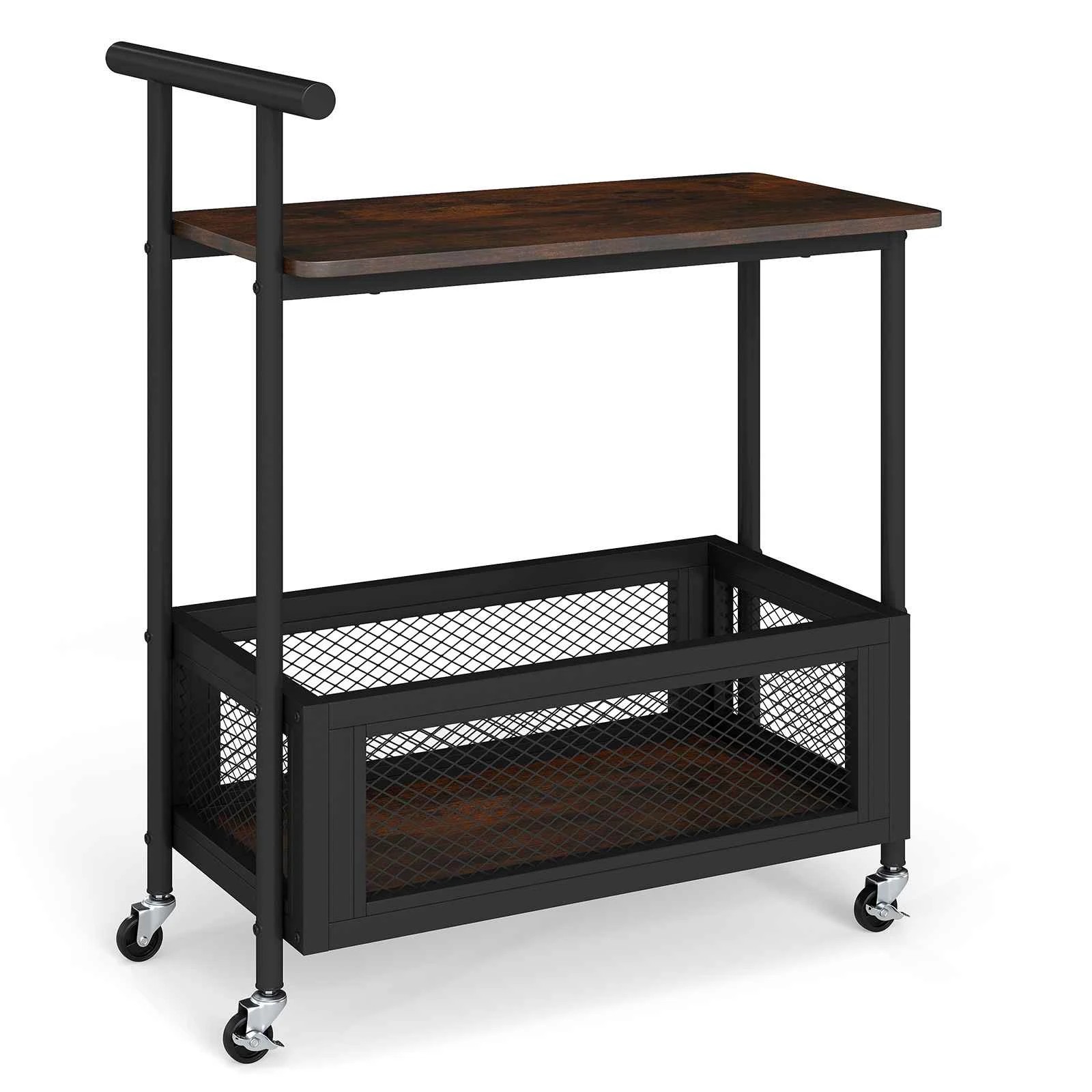 1 Costway Rolling End Table Kitchen Island Trolley 2-Tier Sofa Side Table - Brown, 1 of 3