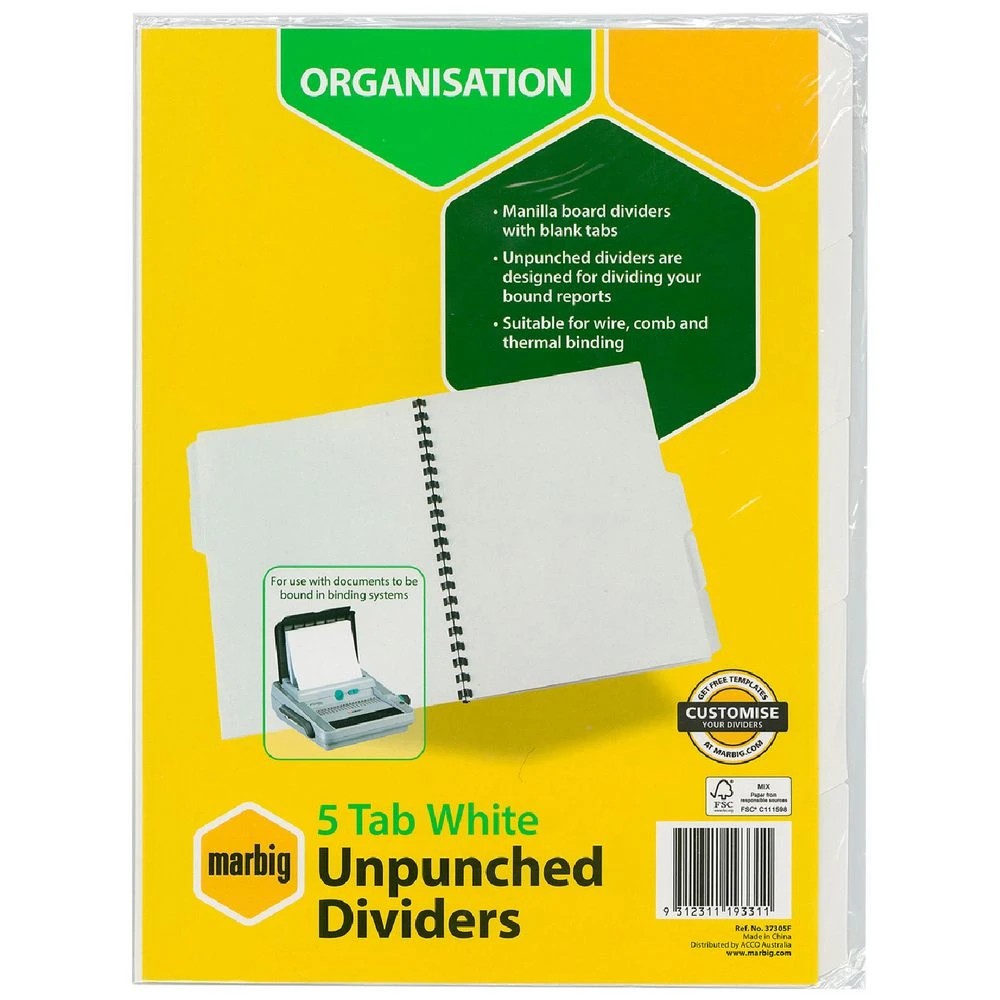 1 Marbig 5 Tab Unpunched Manila Dividers White, 1 of 1