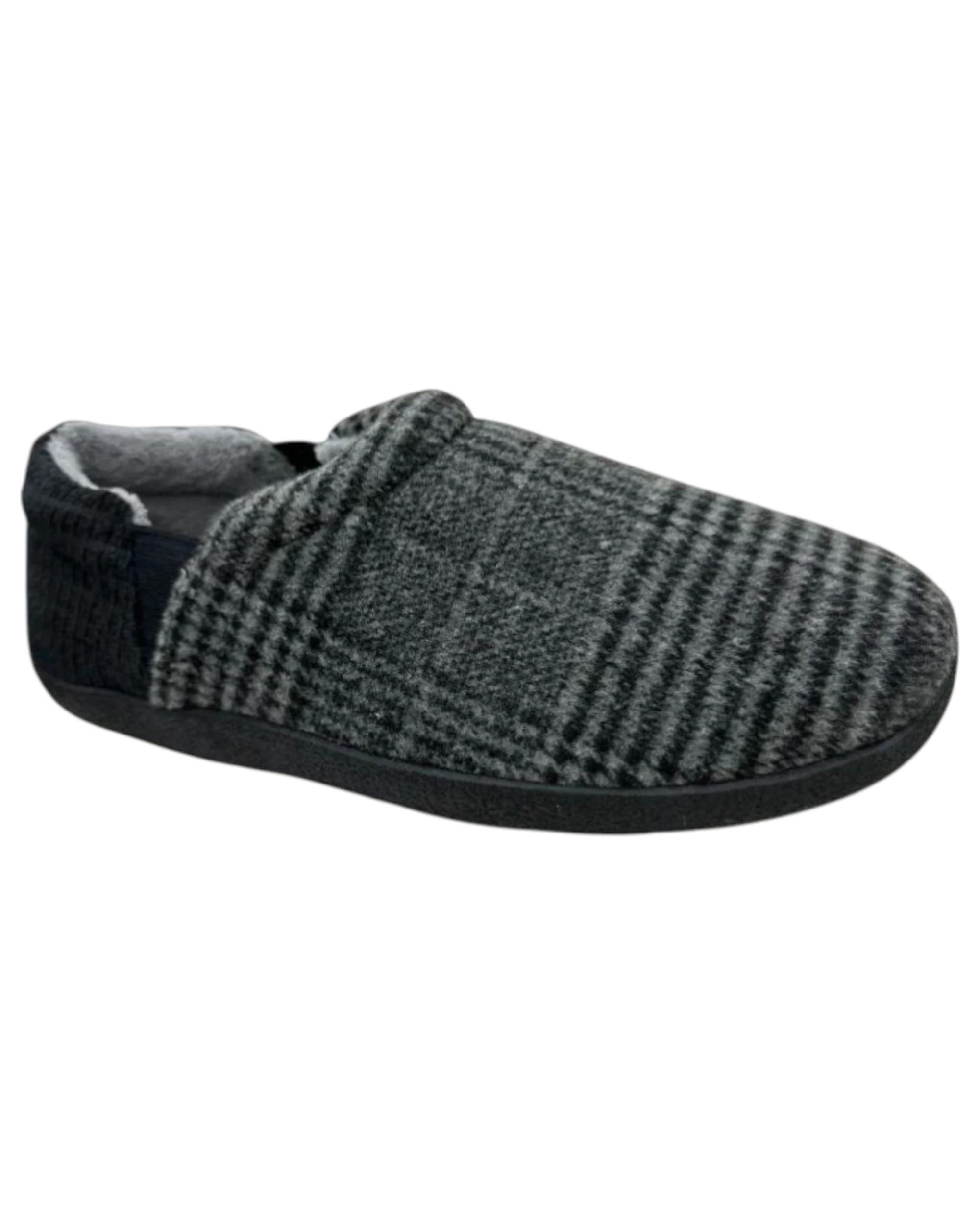 2 Grosby Mens Bryce Slippers Casual Slip On Grey Tartan Shoes GREY, 2 of 3