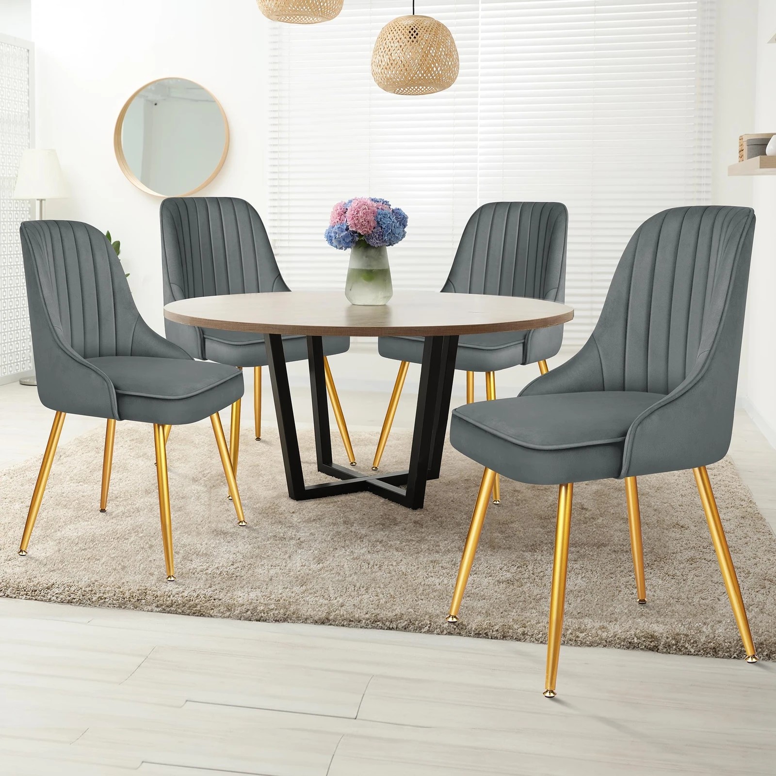 2 Alfordson 4x Dining Chairs Kitchen Accent Lounge Padded Tufted Seat Velvet - Grey, 2 of 8