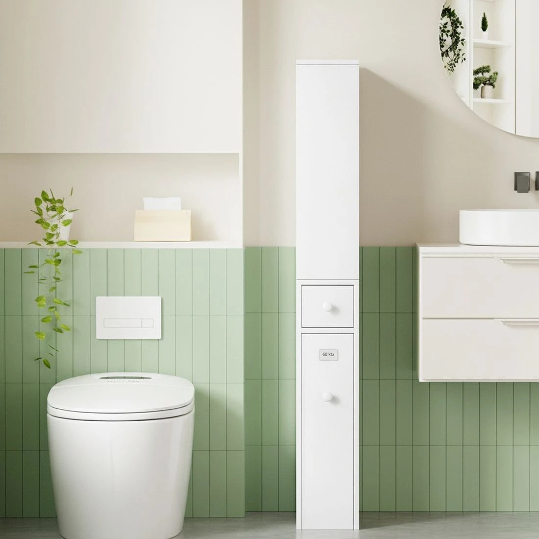 3 Artiss Bathroom Cabinet Storage Slim Organiser Drawer Toilet Corner 135cm - White, 3 of 7