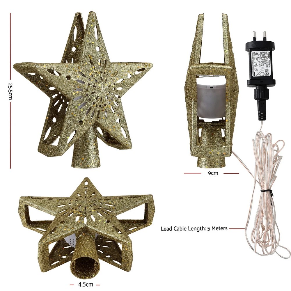 2 Jingle Jollys Christmas Tree Topper Star Snowflake Projector Party Glitter Gold - Gold, 2 of 6