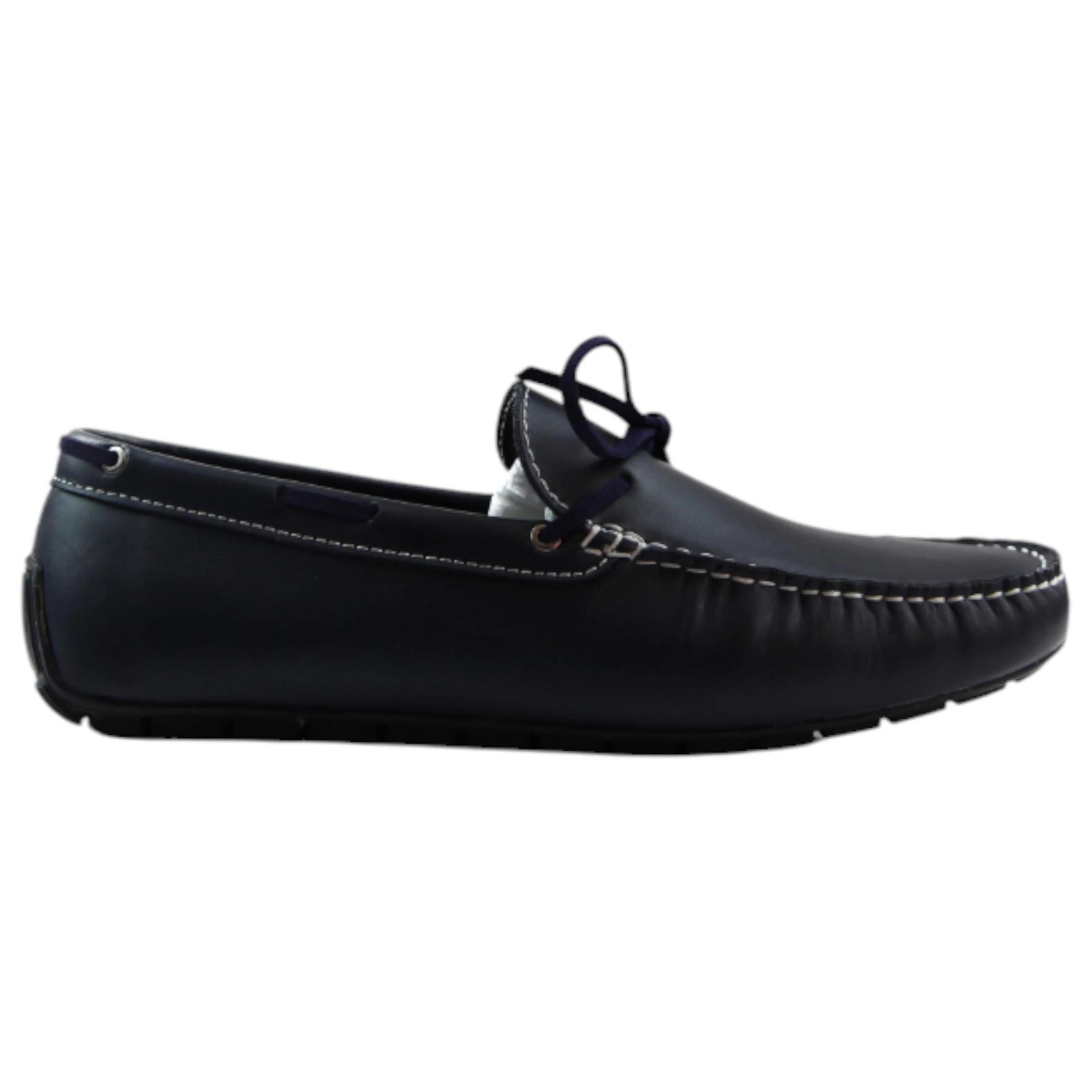 2 Zasel Anchor Boat Shoes Leather Mens Casual Slip On Deck Grip Loafers DARK BLUE, 2 of 3
