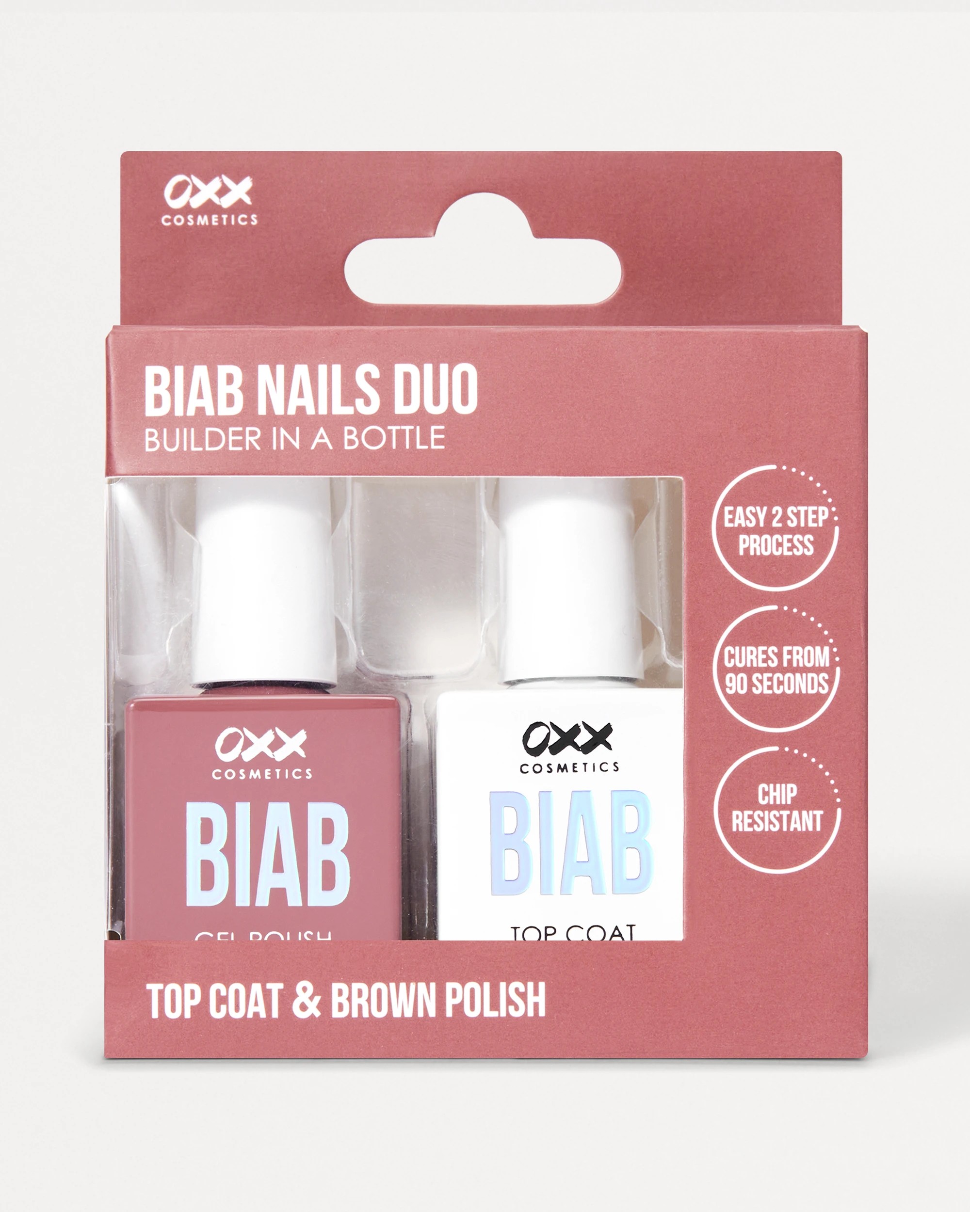 1 OXX Cosmetics BIAB Nail Polish Duo Set - Top Coat and Brown Polish, 1 of 5