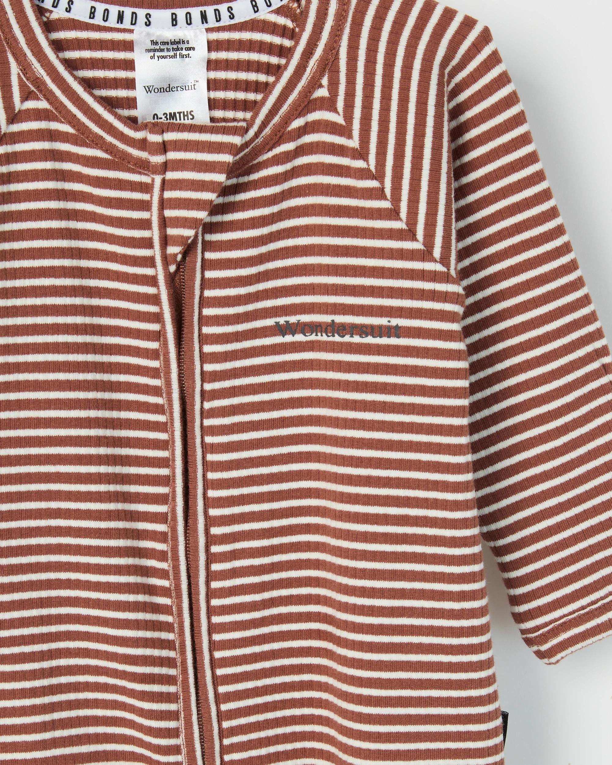 2 Bonds Australian Cotton Baby Ribbed Zippy Coverall BROWN EARTH STRIPE, 2 of 2