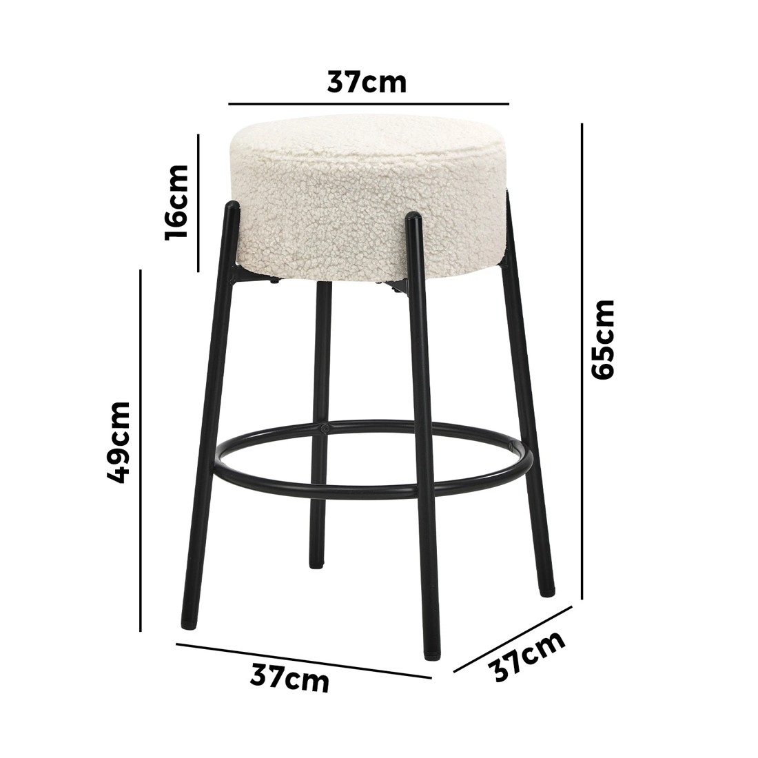 10 Oikiture 2x Bar Stools Kitchen Dining Chair Round Stool Boucle Fabric
 - White, 10 of 10