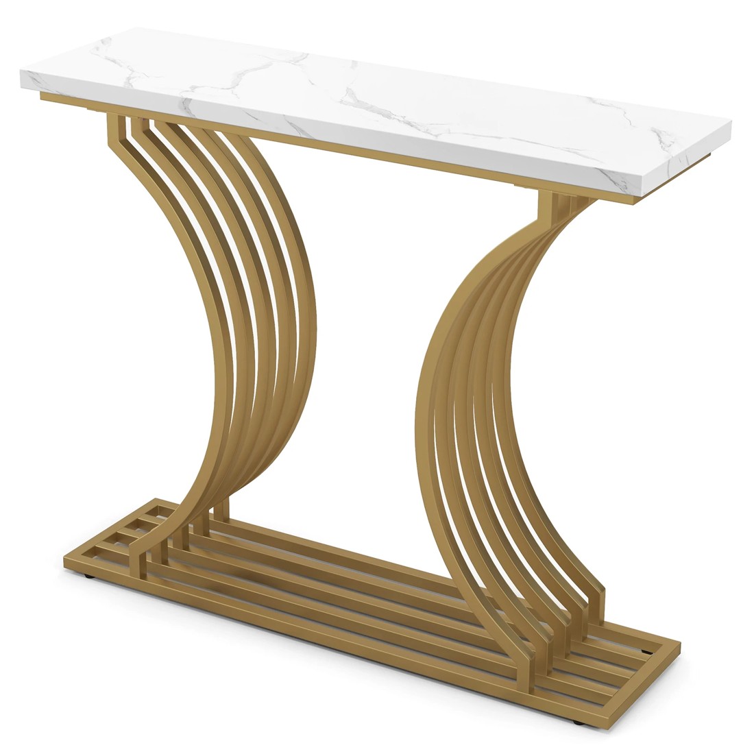 1 Costway Modern Console Table Faux Marble Tabletop, 1 of 9