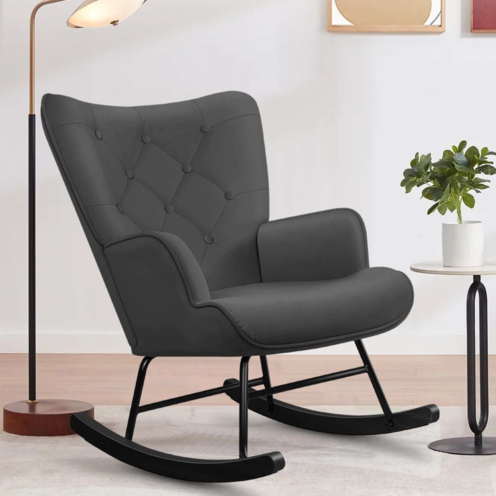 3 Alfordson Armchair Rocking Chair Accent Feeding Chair Lounge Sofa Couch - Grey, 3 of 10