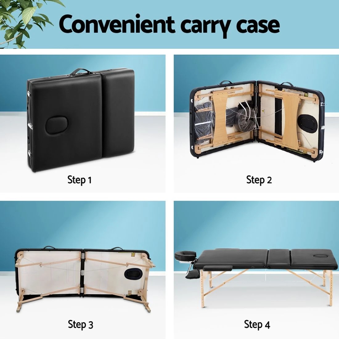 6 Zenses Massage Table 60cm Portable 3 Fold Wooden Beauty Bed - Black, 6 of 7