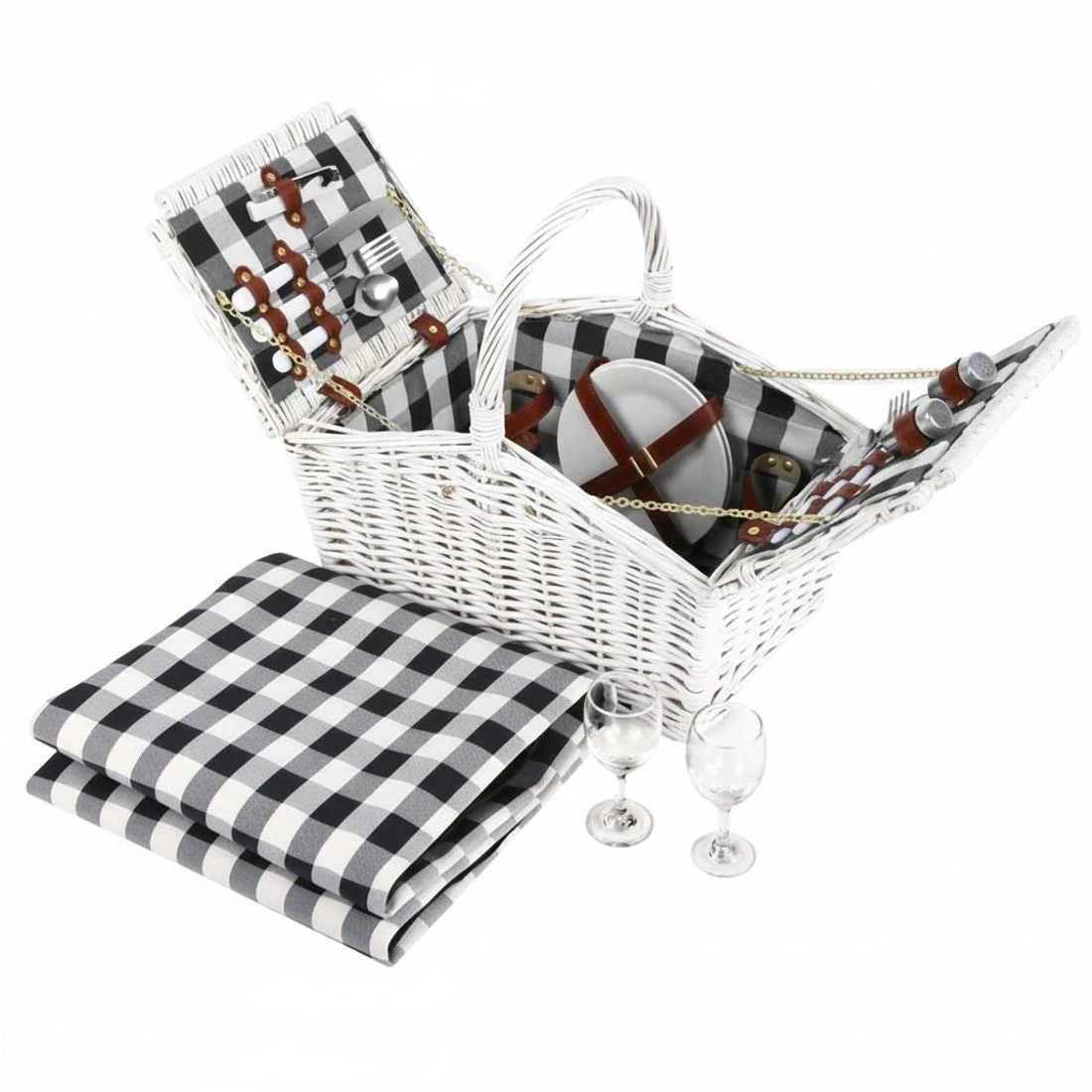 7 Alfresco 2 Person Picnic Basket Set Willow Vintage Baskets Insulated Blanket Bag - Multi, 7 of 7