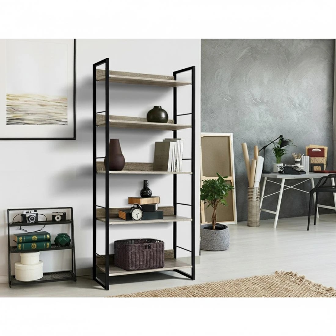 4 Artiss Bookshelf 5 Tiers - NOE  and Oak - Natural, 4 of 5