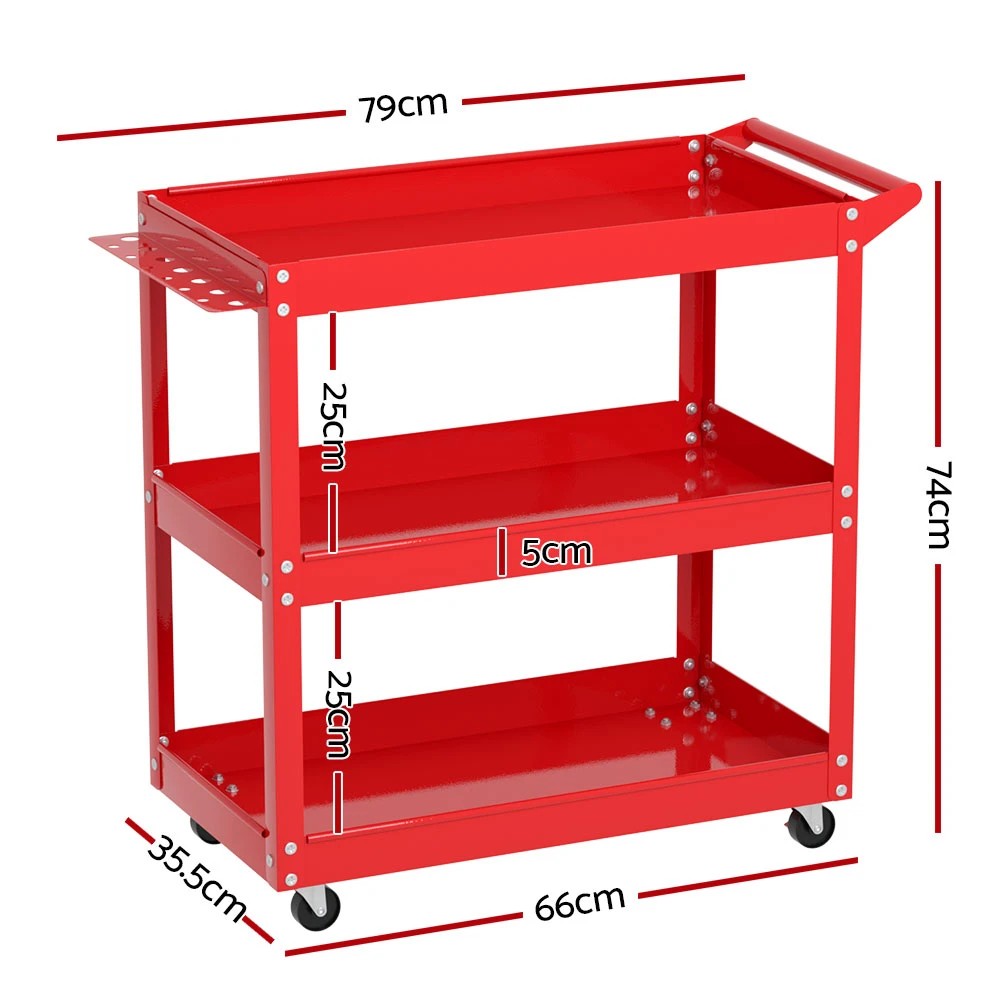 2 Giantz 3-Tier Tool Cart Trolley Workshop Garage Storage Organizer - Red, 2 of 2