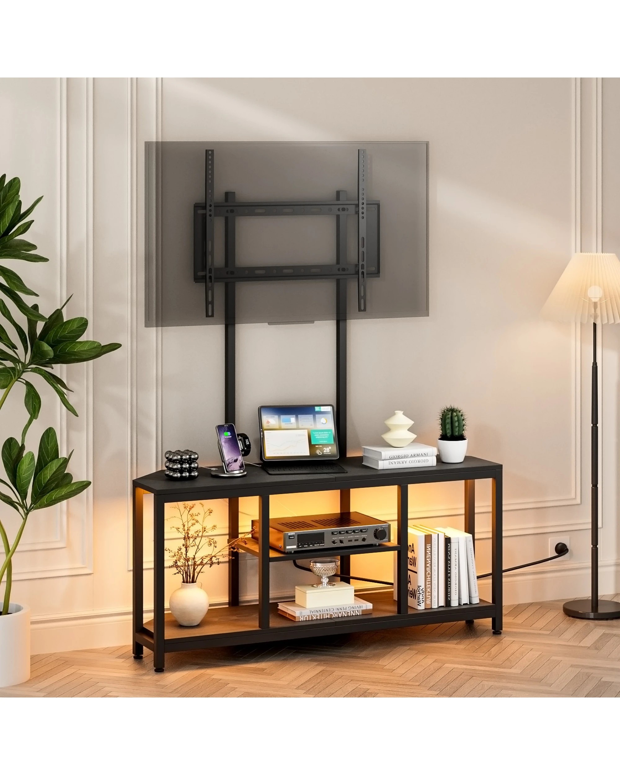 2 Advwin 115cm LED TV Cabinet w/ Mount Adjustable Corner Entertainment Unit Stand w/ AC & Shelf Media Console Table, 2 of 10