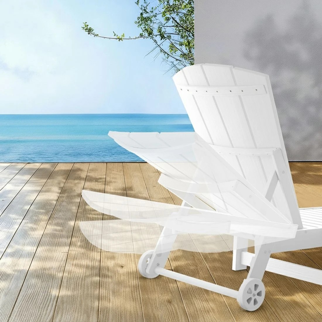 4 Gardeon Sun Lounge Lounger Table and Chairs Beach Chair Adirondack HDPE Patio Outdoor Furniture - White, 4 of 6