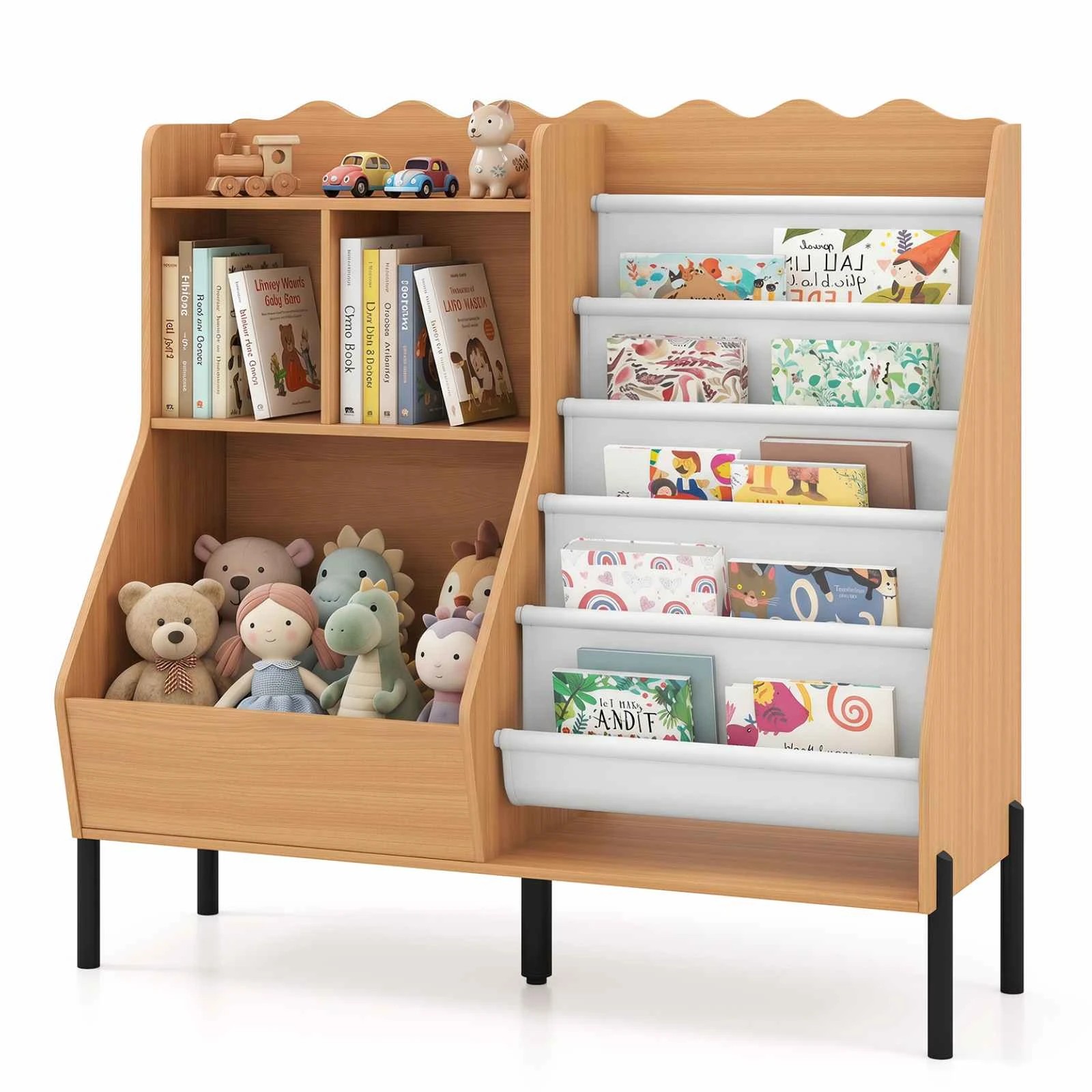 1 Costway Bookshelf Toy Storage Organizer Montessori Wooden Bookcase - Natural, 1 of 3