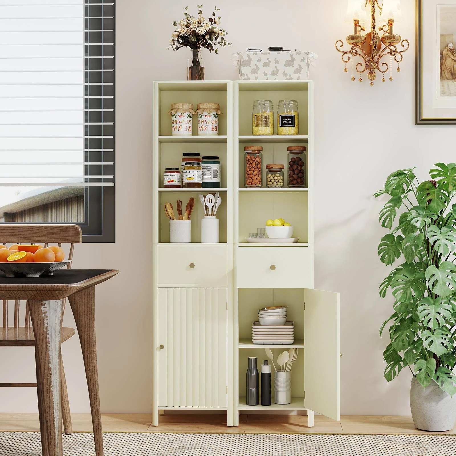 4 Costway 1.7M Bathroom Storage Cabinet Narrow Cupboard Organizer w/Fluted Door, 4 of 5