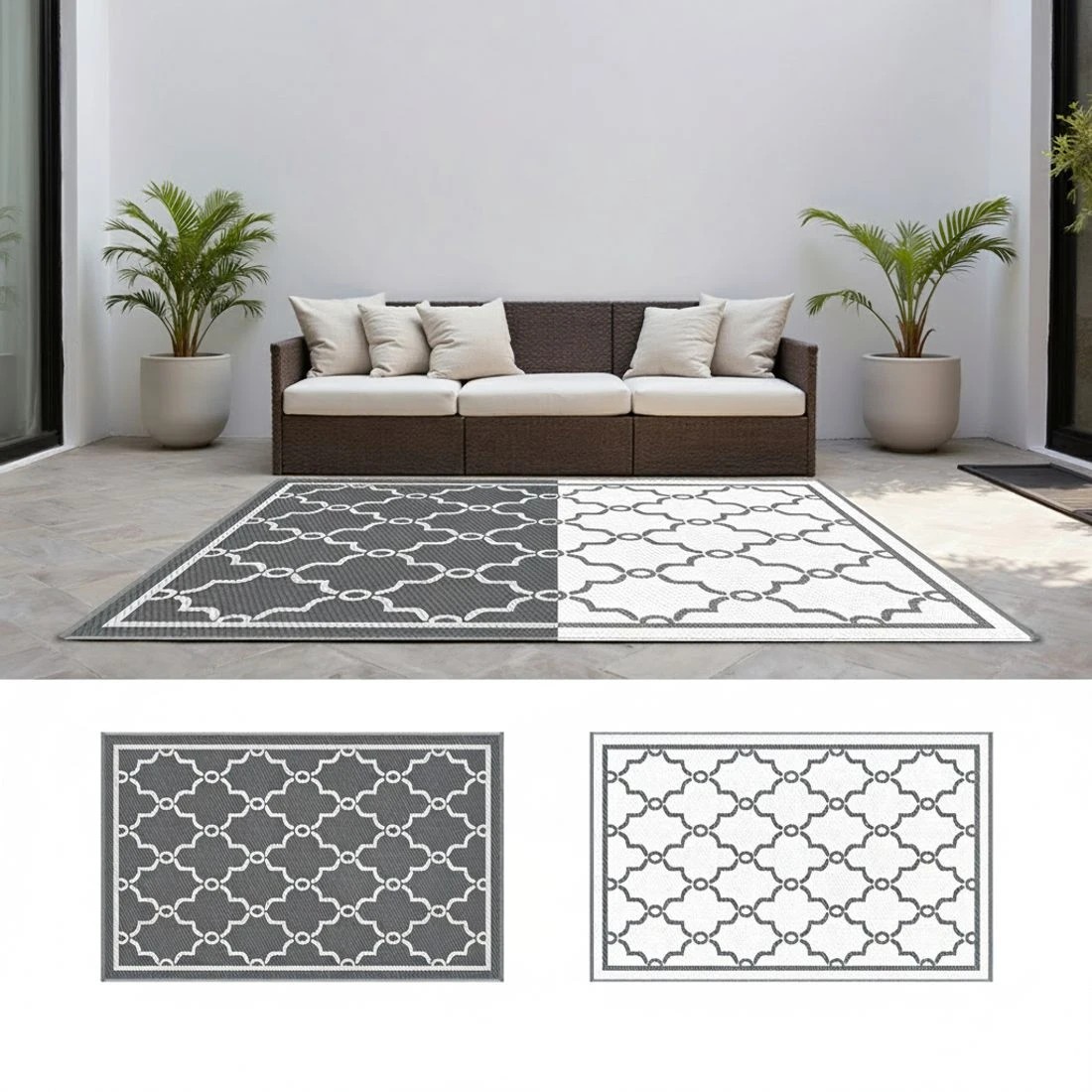 6 Gardeon Outdoor Rugs 152x244cm Large Carpet Reversible Area Mat PP Dual-Sided Patio Rug Maroc - Grey, 6 of 8