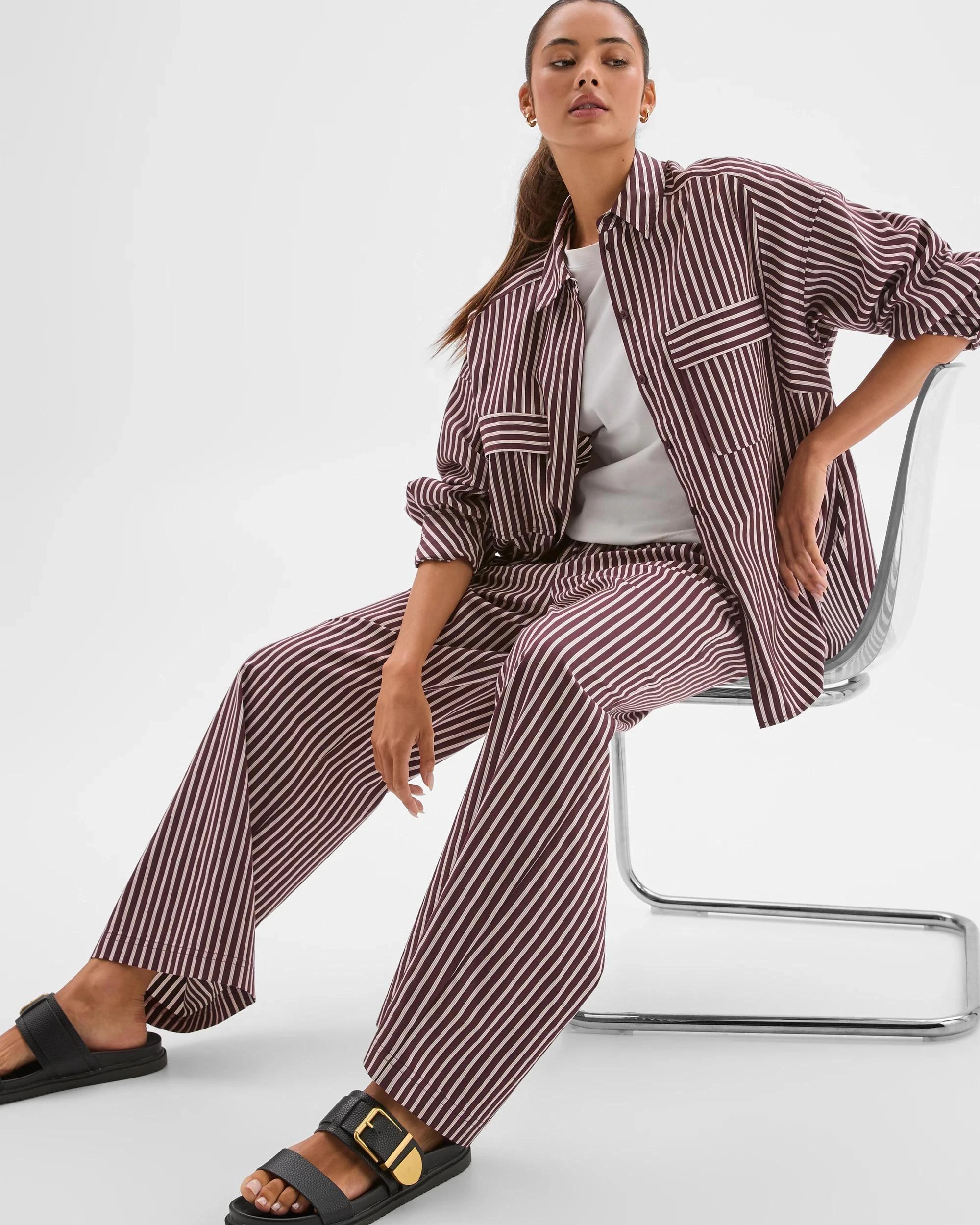 7 Lily Loves Australian Cotton Blend Poplin Striped Pants FUDGE STRIPE, 7 of 7