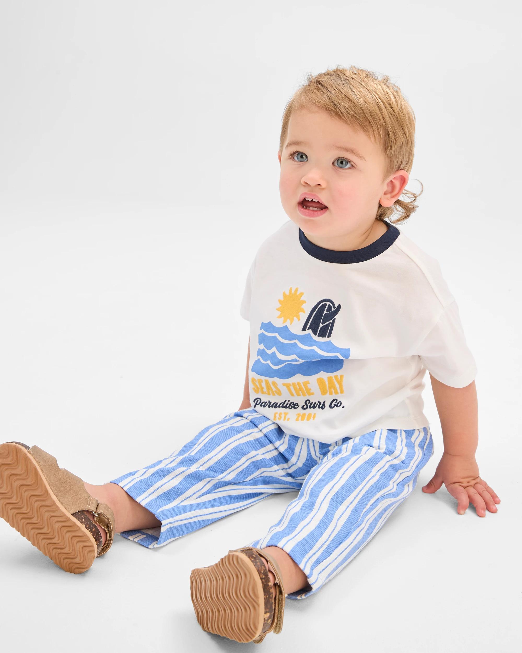 1 Target Baby Organic Cotton T-Shirt & Trackpants 2 Piece Set SEAS THE DAY CLOUD DANCER, 1 of 6